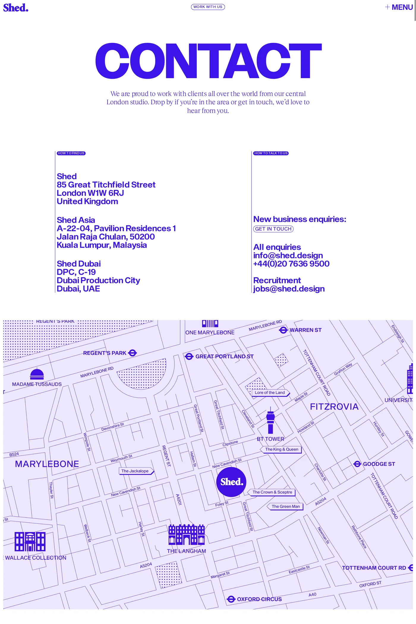 Shed — screenshot of the contact page