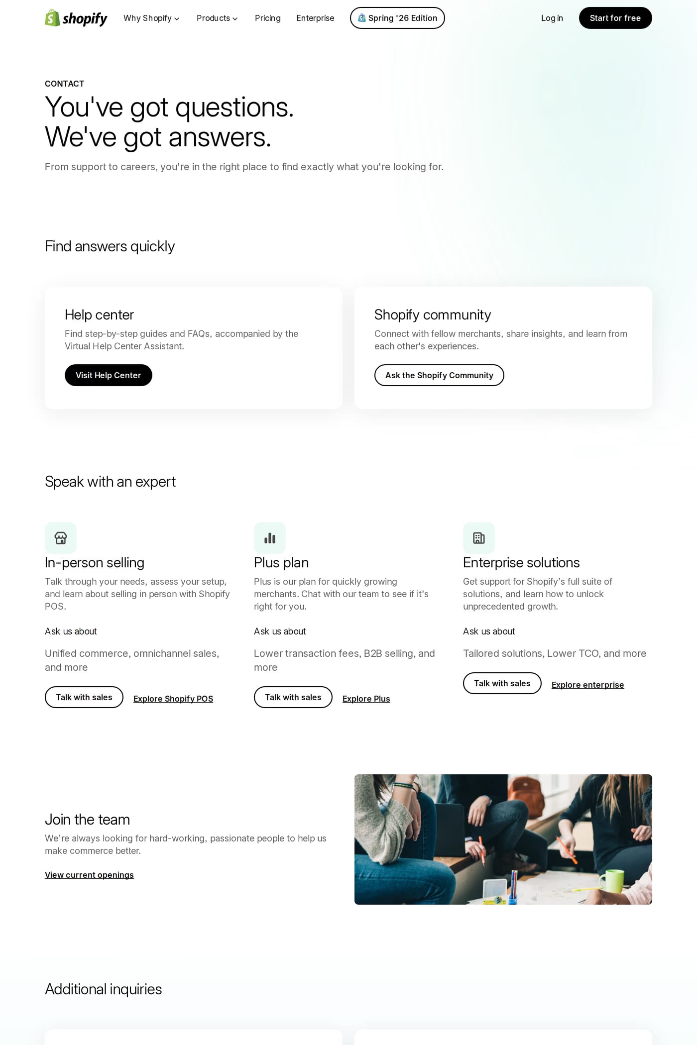Shopify Editions contact page
