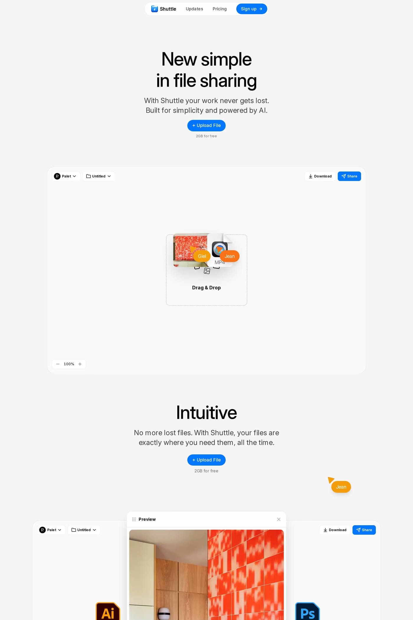 Shuttle — screenshot of the features page