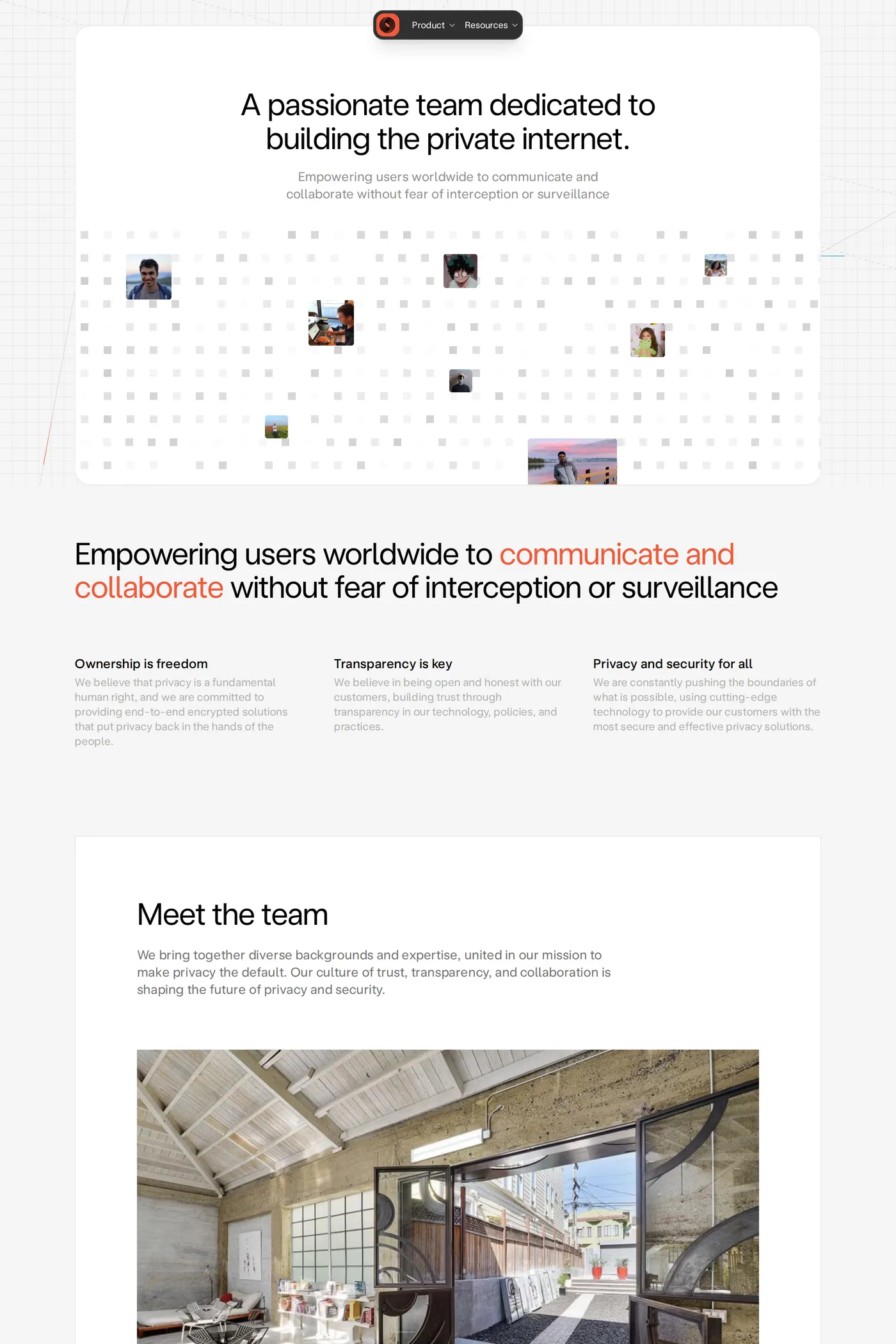 Skiff — screenshot of the about page