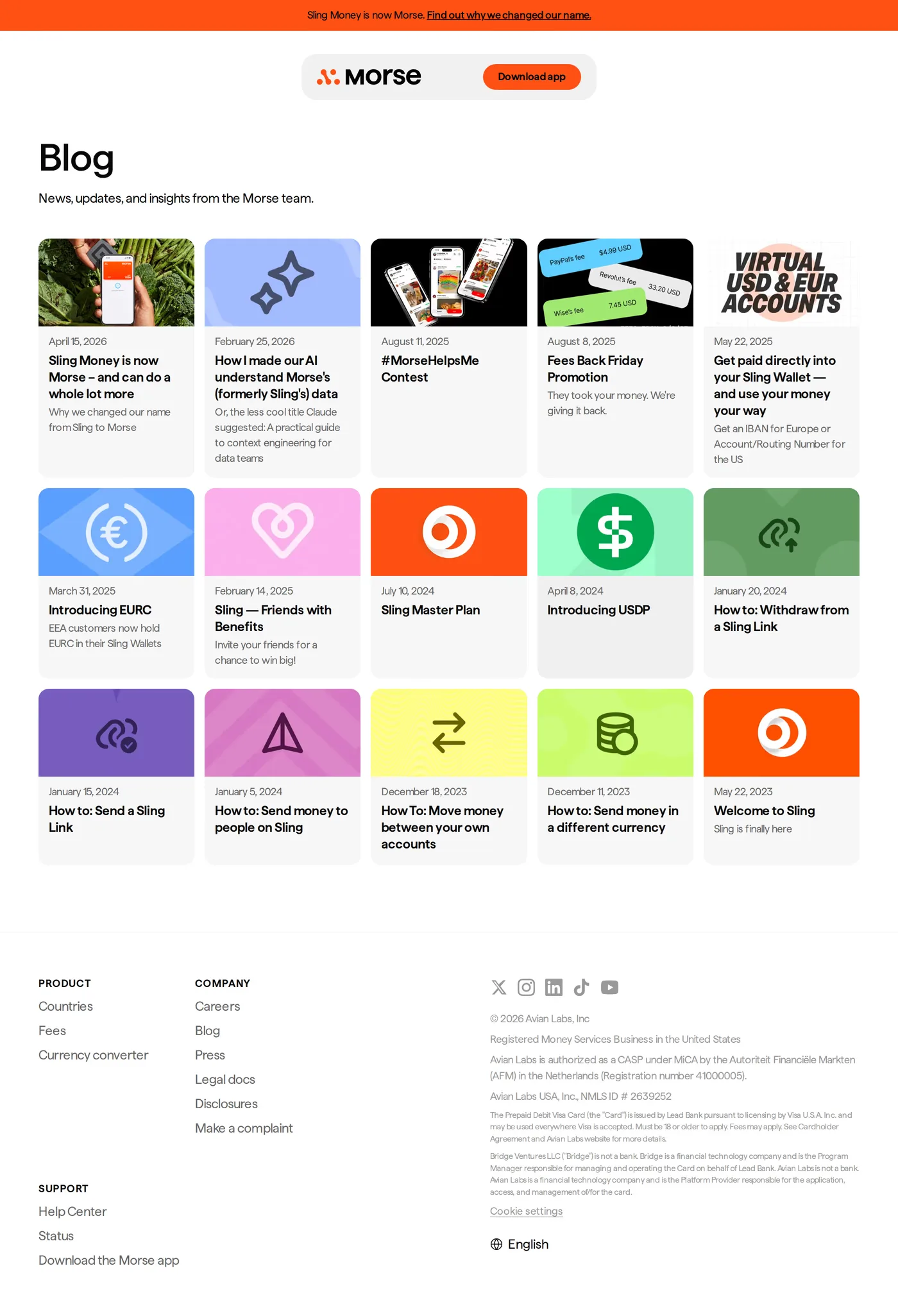 Sling — screenshot of the blog page