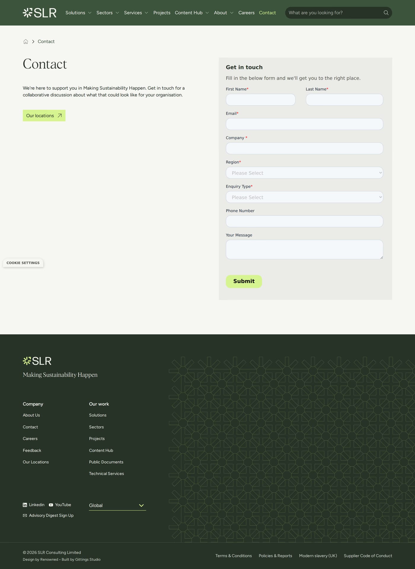 SLR Consulting — screenshot of the contact page
