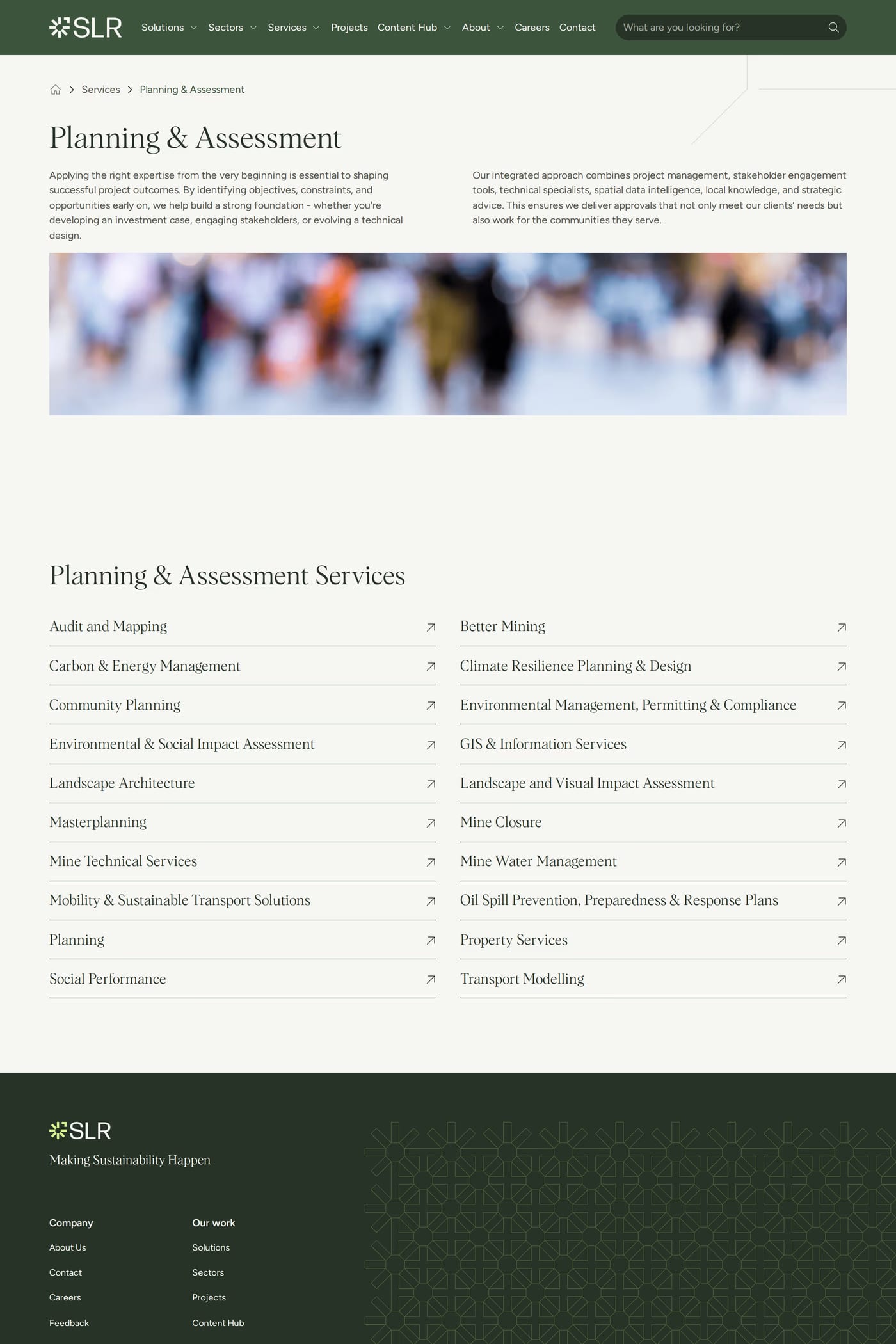 SLR Consulting — screenshot of the features page