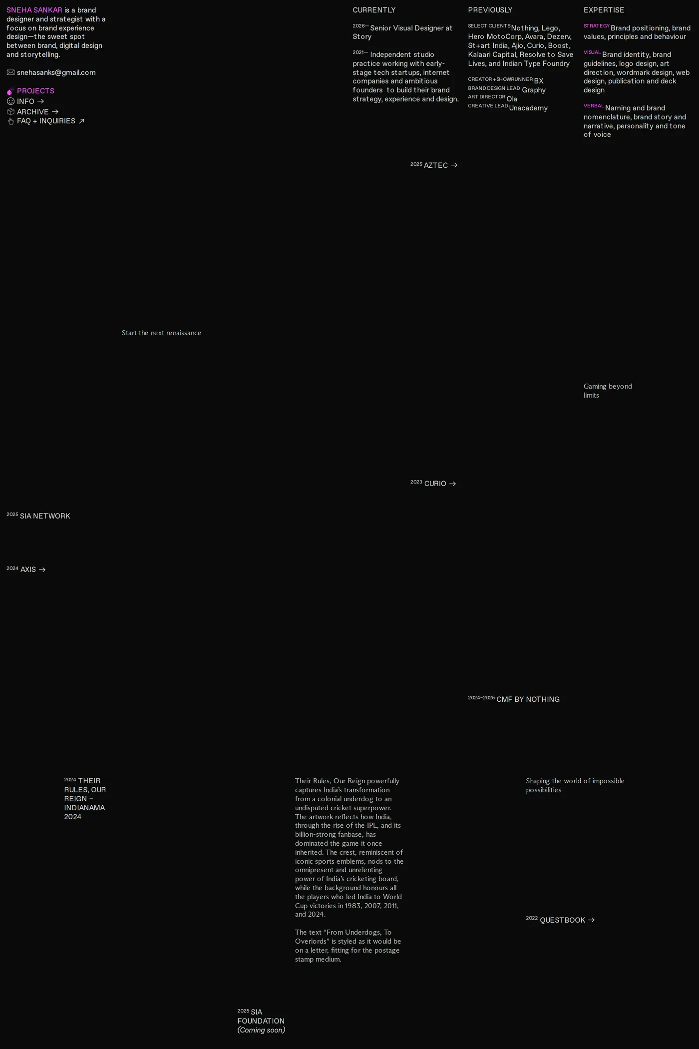 Sneha Sankar — screenshot of the work page