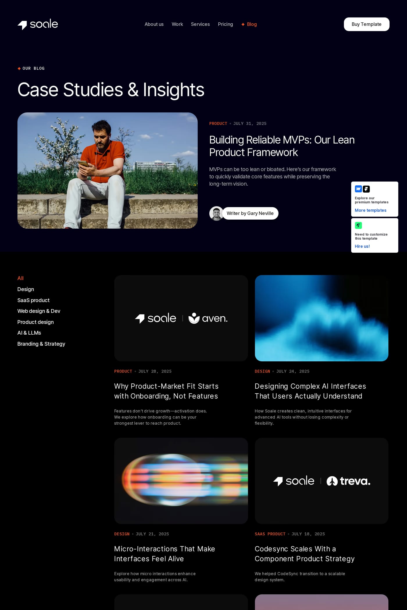 Soale — screenshot of the blog page