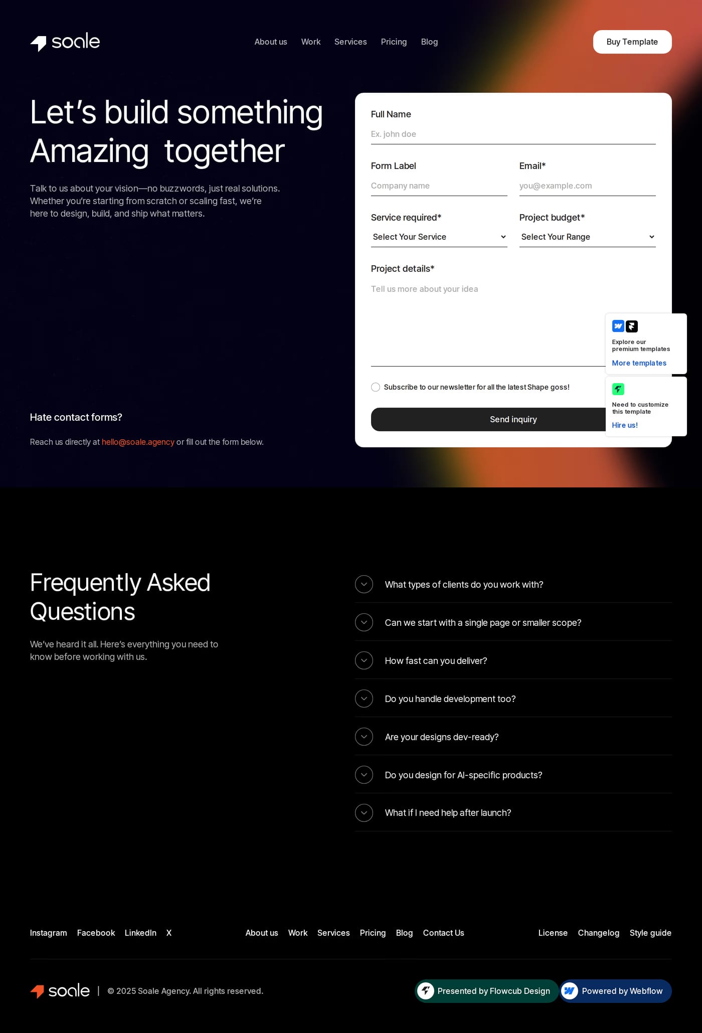 Soale — screenshot of the contact page