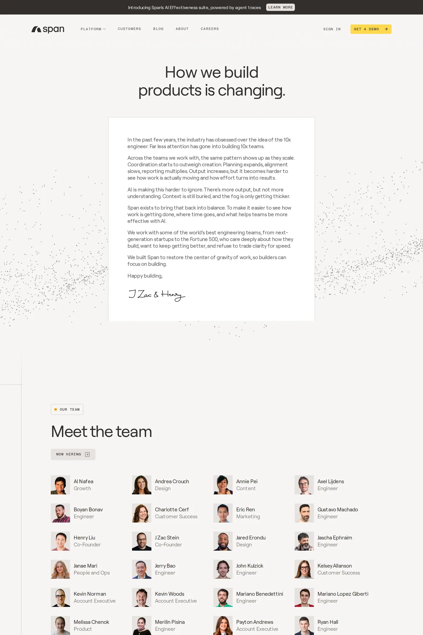Span — screenshot of the about page