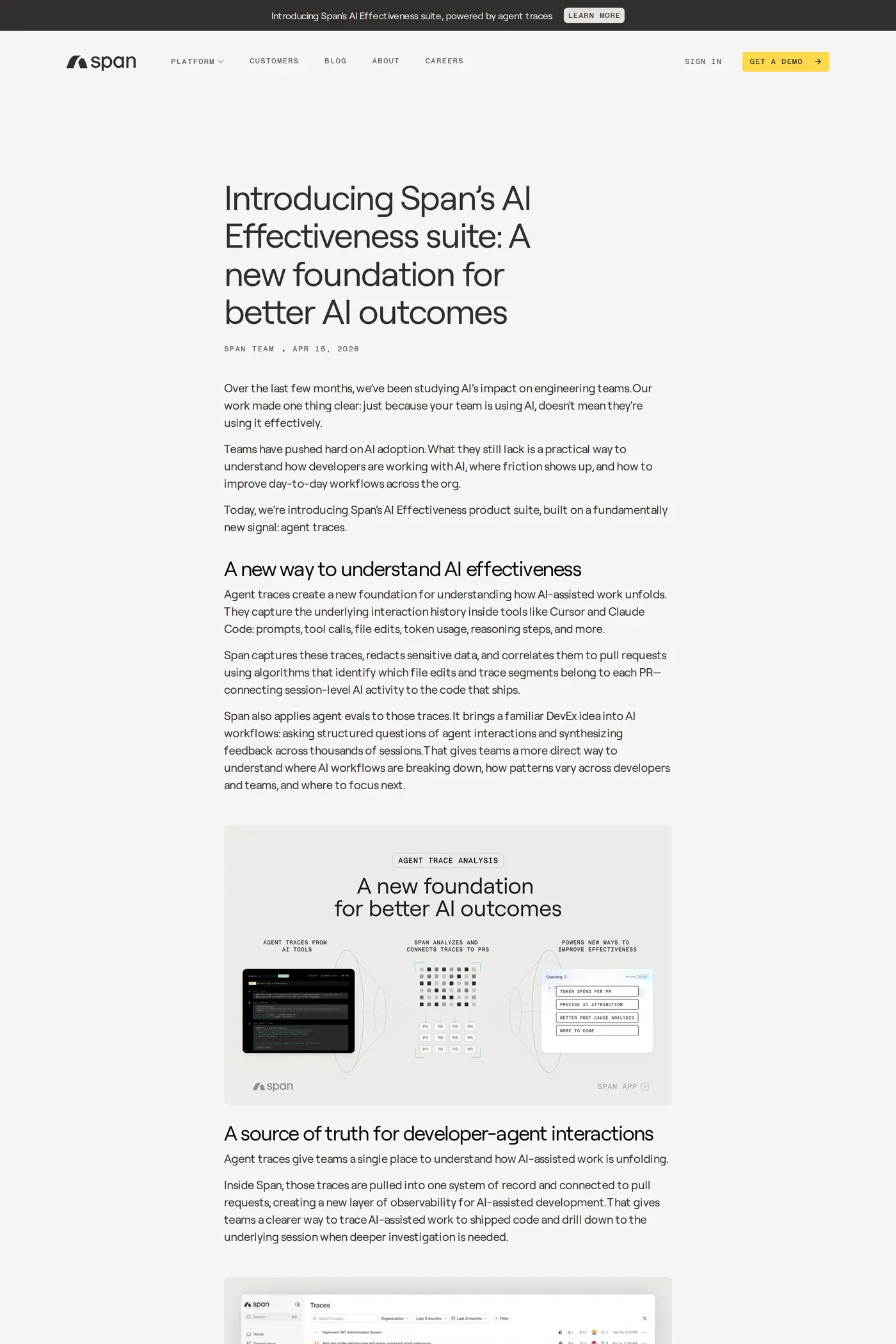 Span — screenshot of the blog page