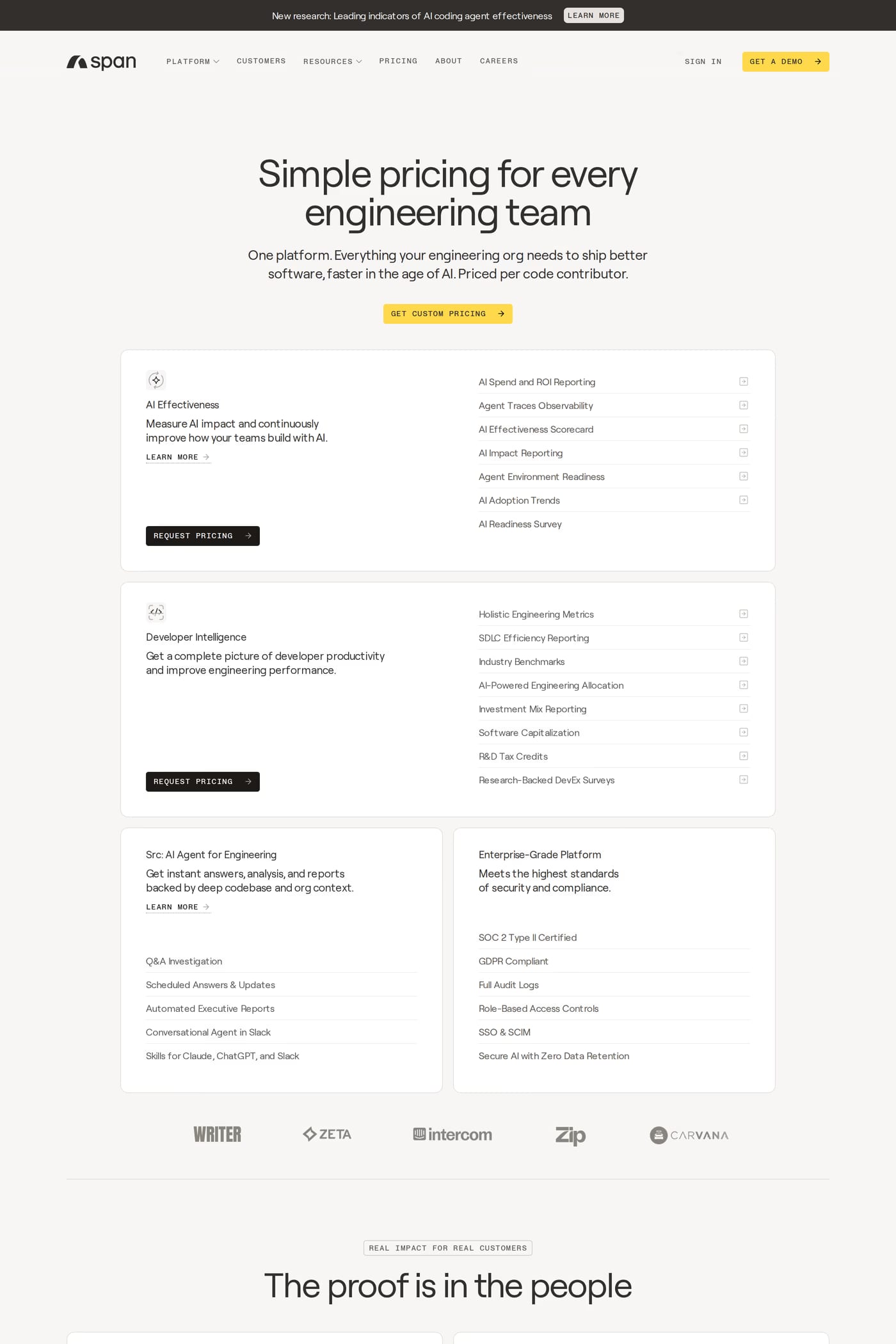 Span pricing page