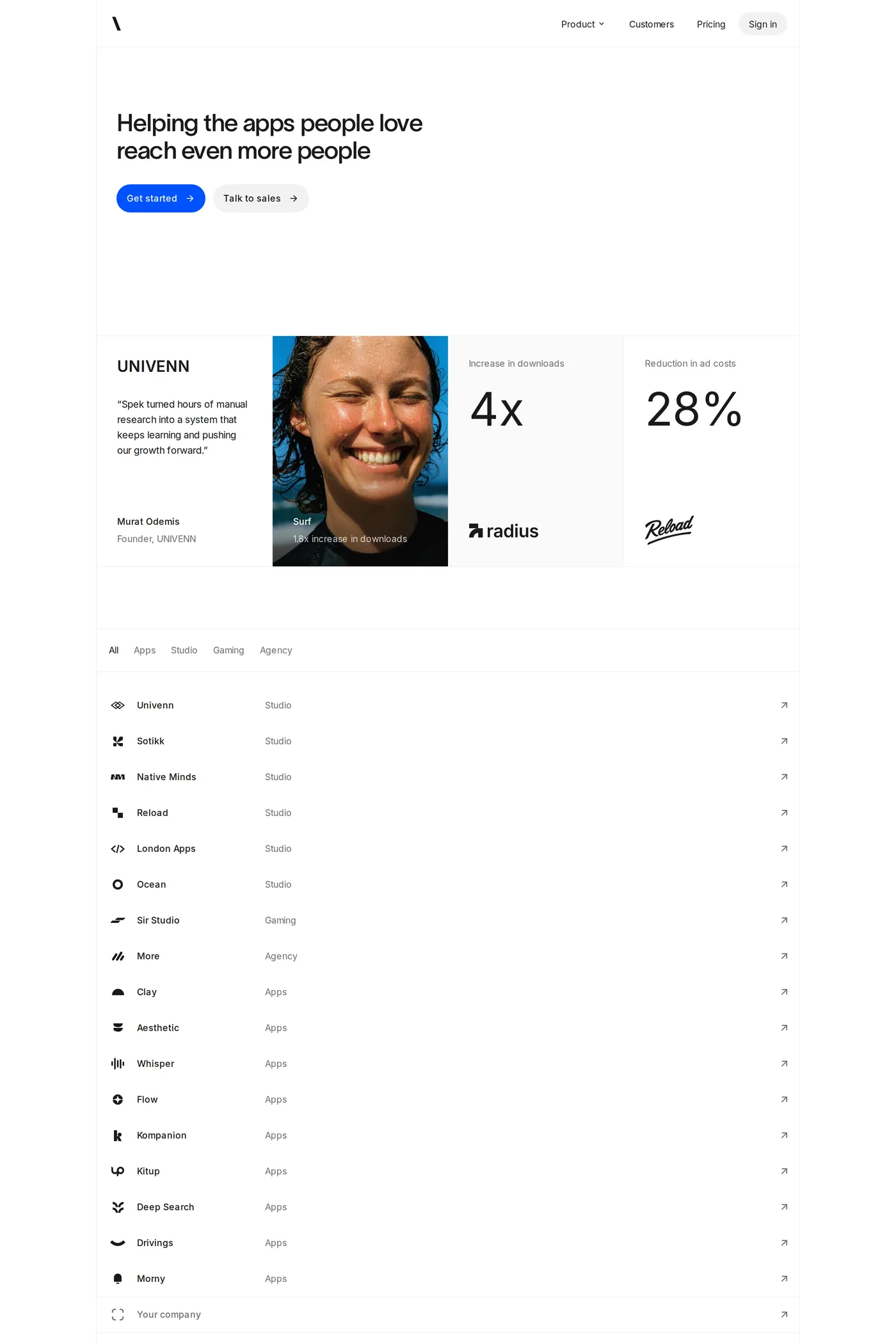 Spek — screenshot of the case studies page