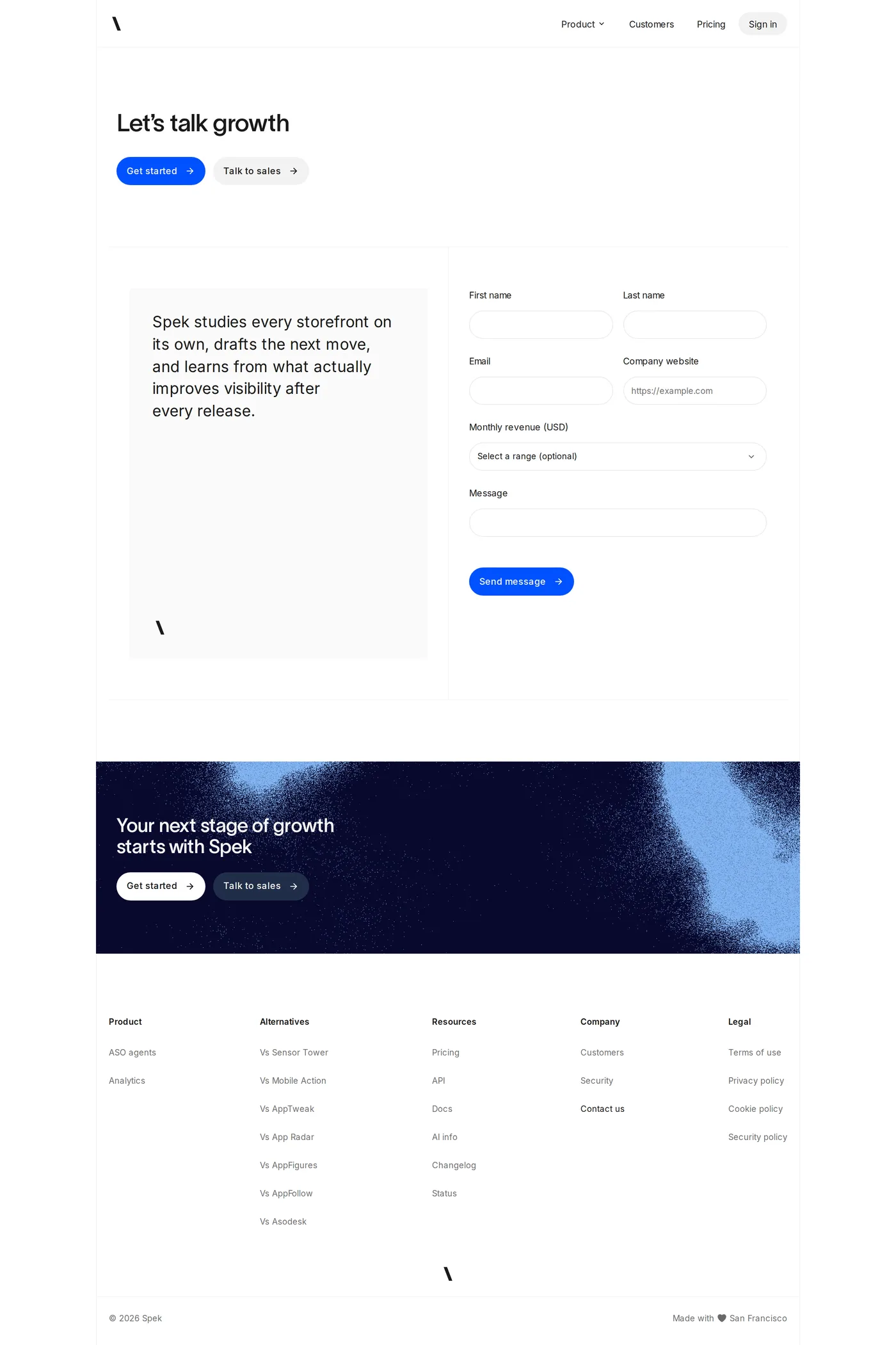 Spek — screenshot of the contact page