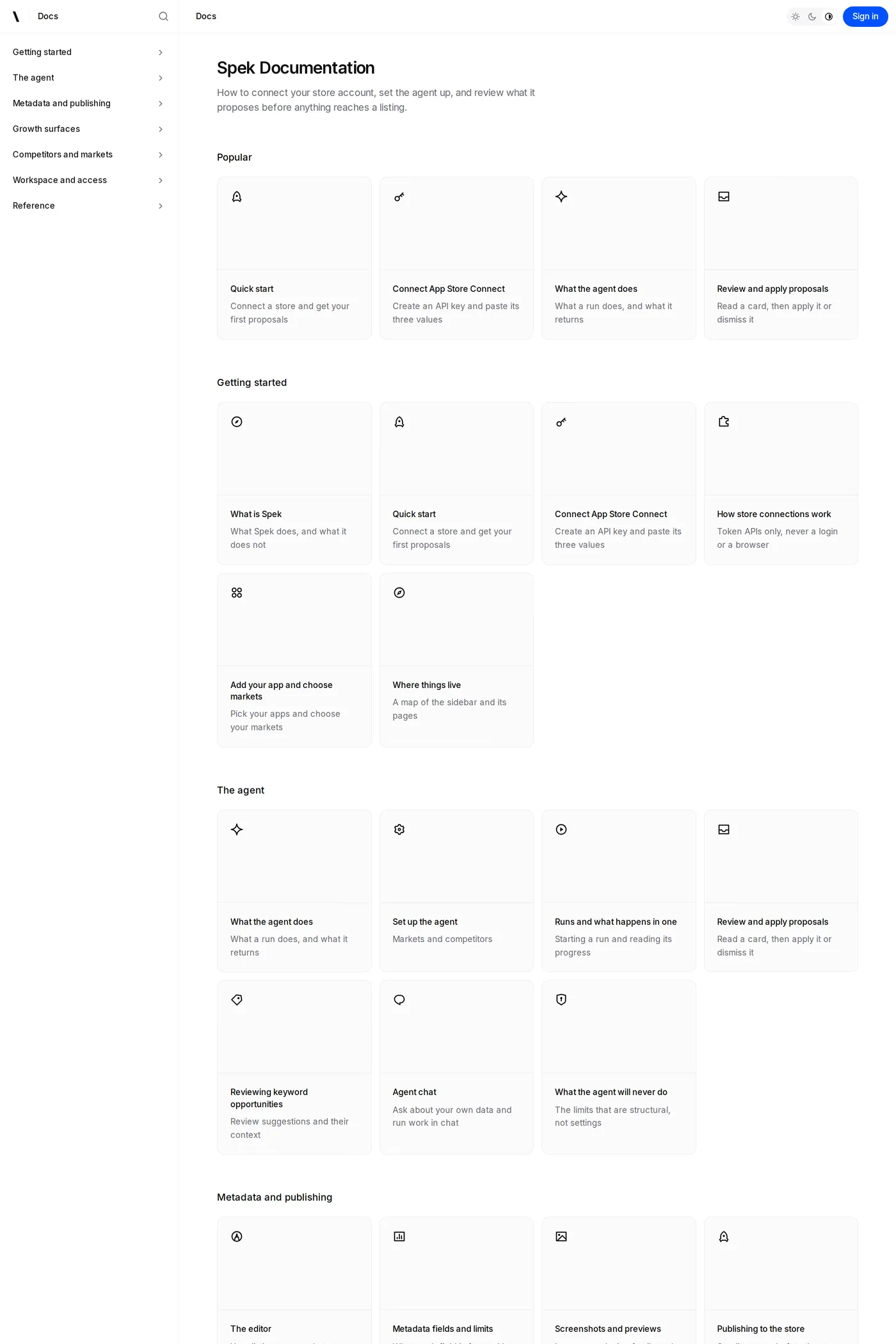 Spek — screenshot of the docs page
