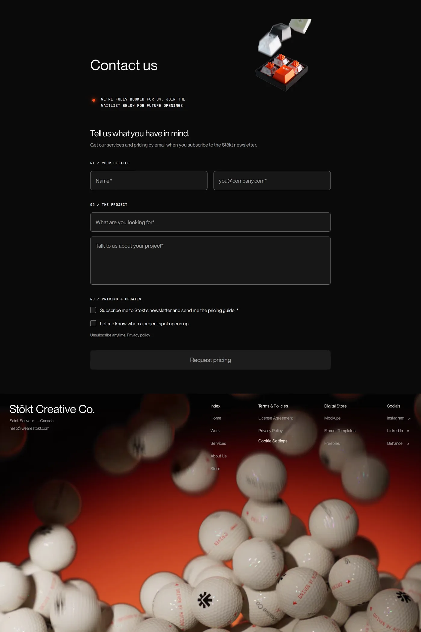 Stōkt Creative Co. — screenshot of the contact page