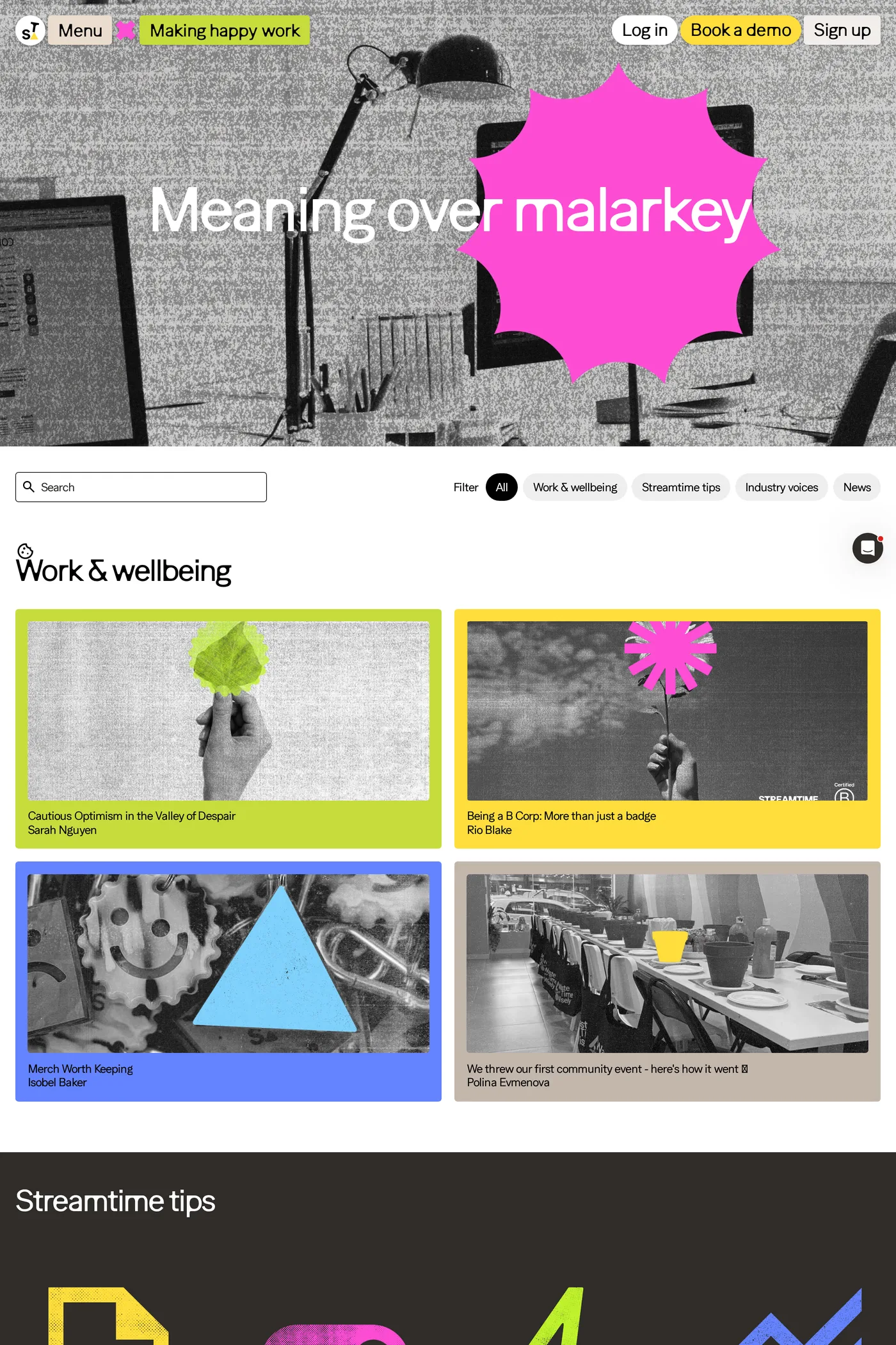 Streamtime — screenshot of the blog page