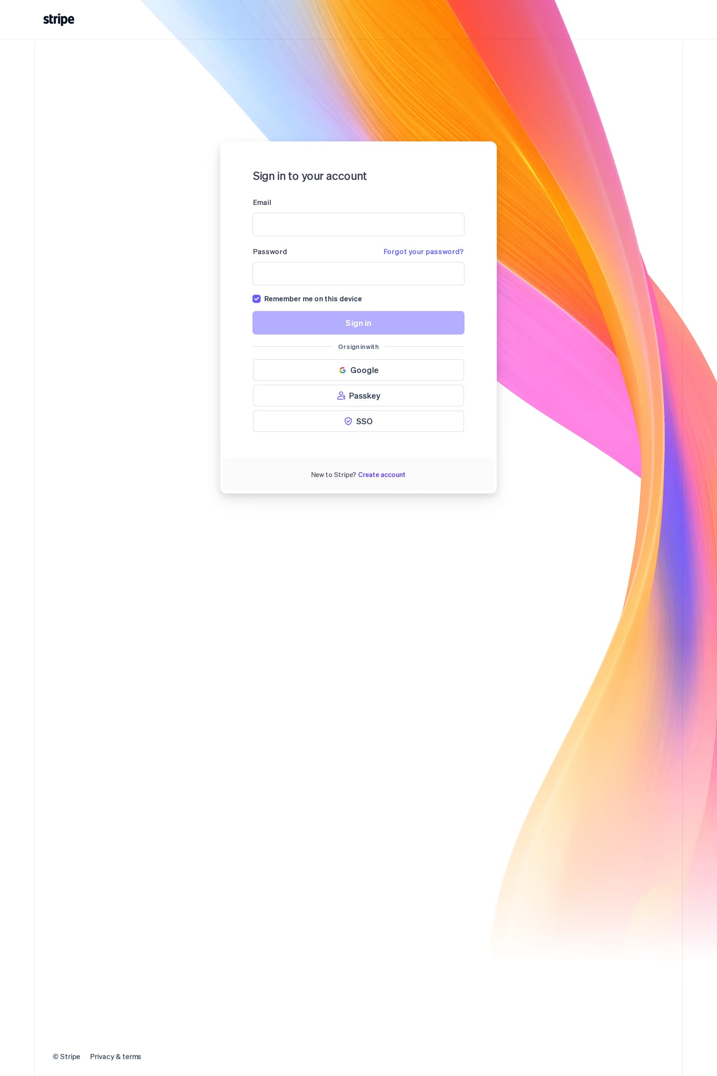 Stripe login page