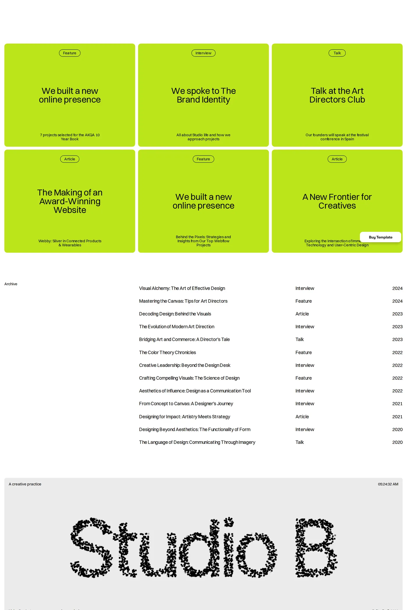 Studio B — screenshot of the blog page