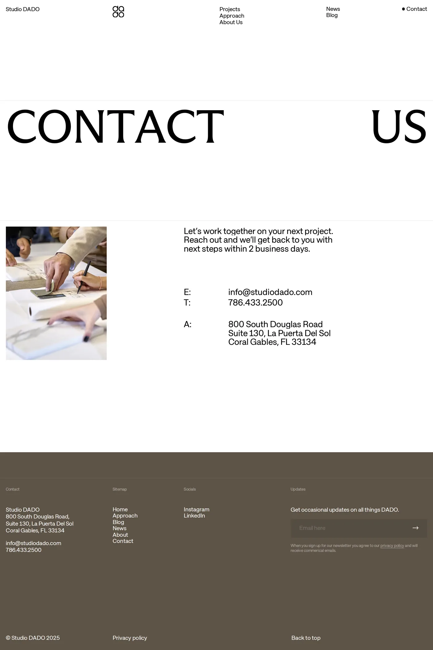 Studio Dado — screenshot of the contact page
