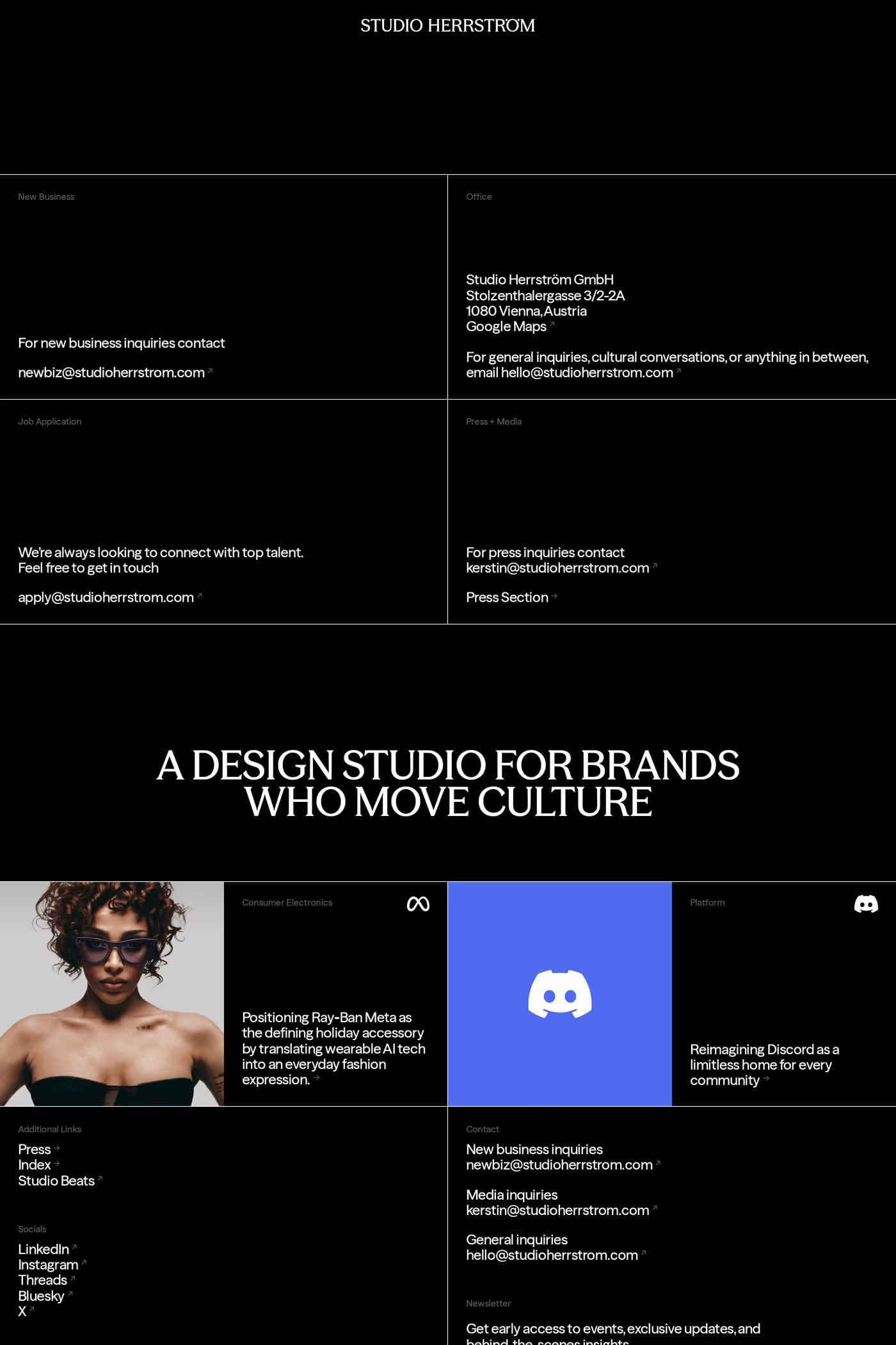STUDIO HERRSTRÖM — screenshot of the contact page
