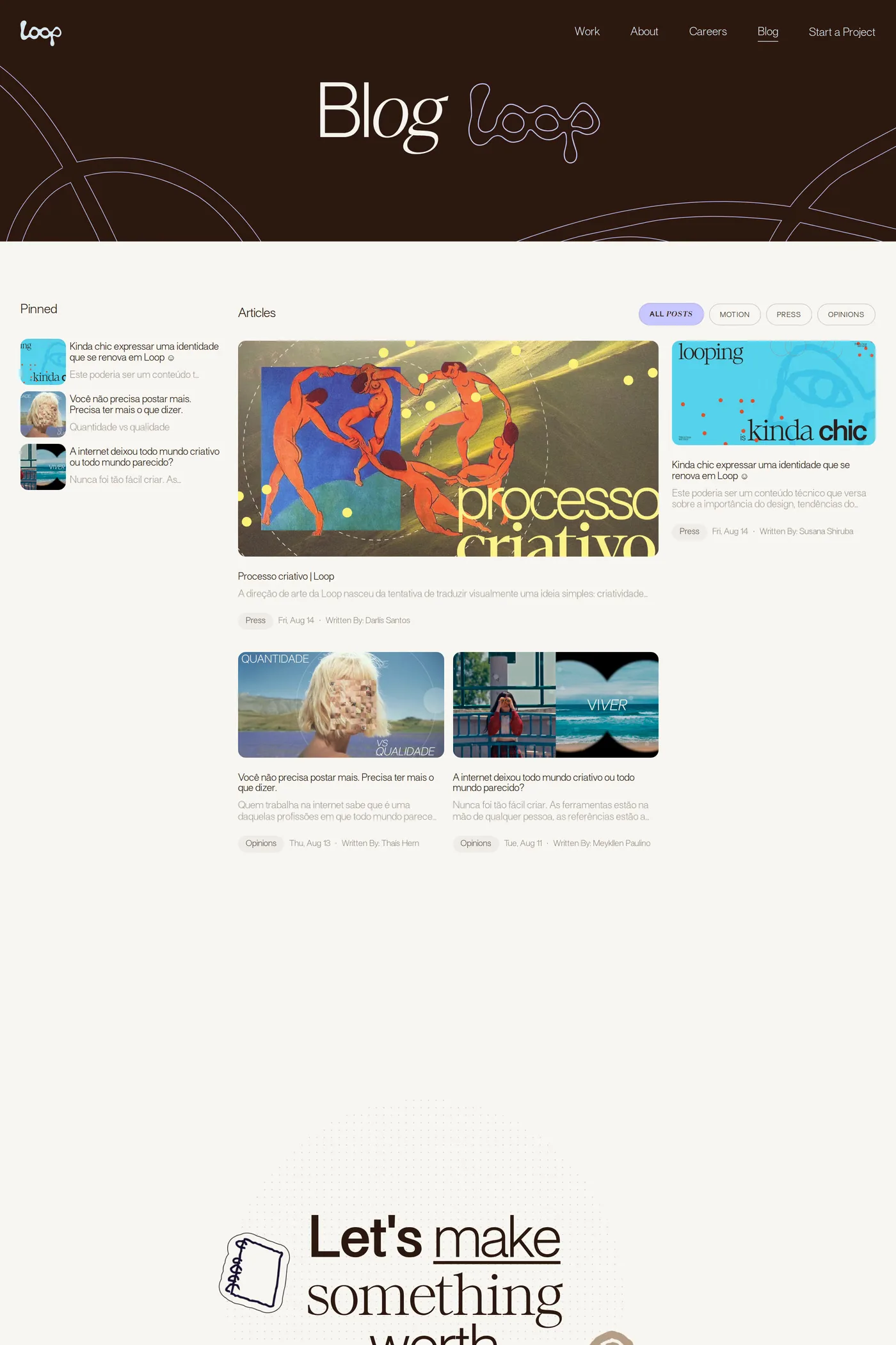 Studio Loop — screenshot of the blog page