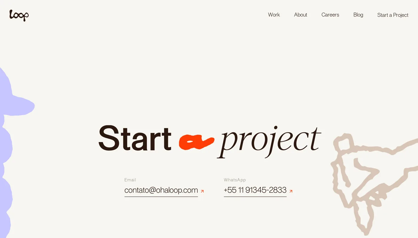Studio Loop — screenshot of the contact page