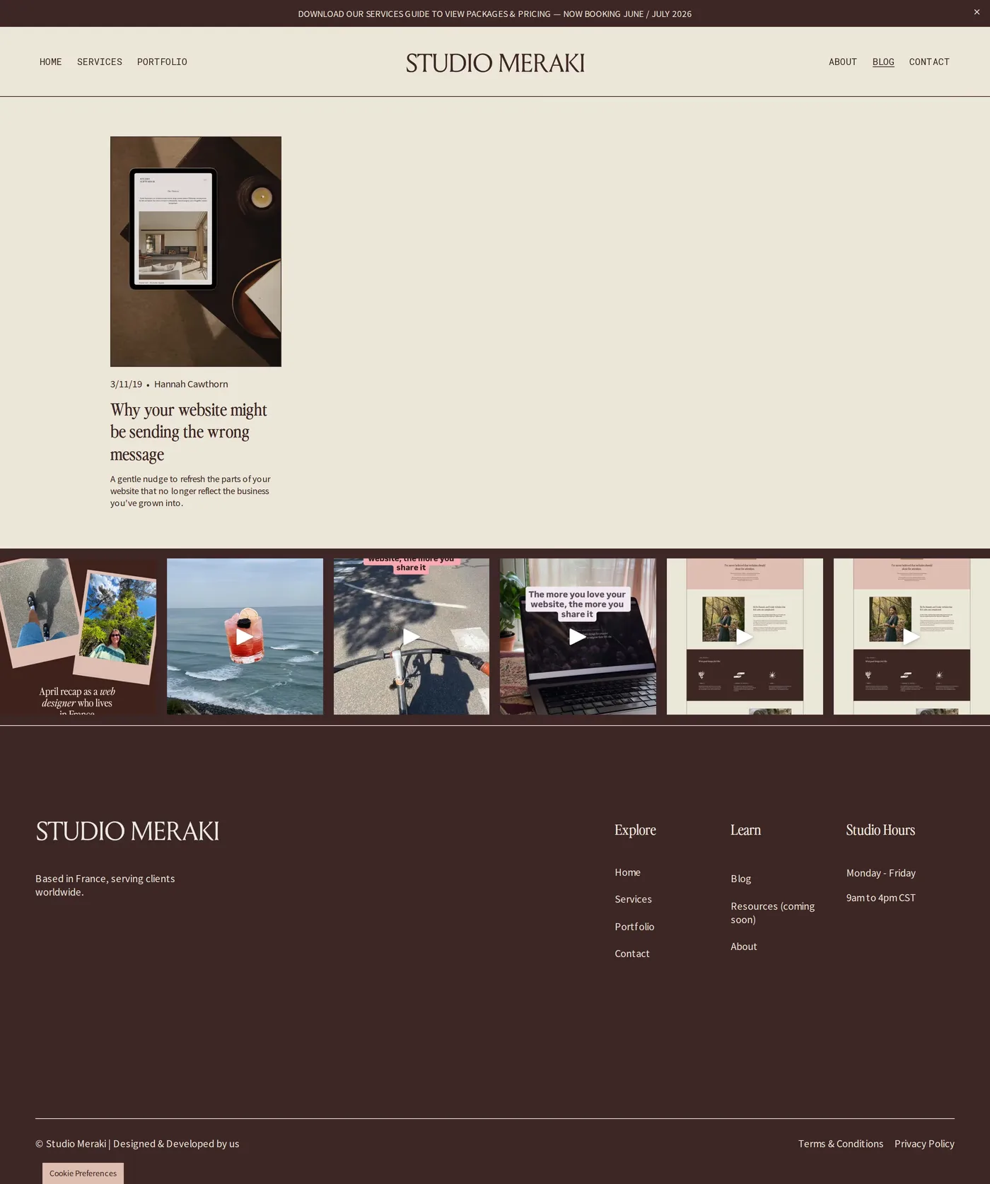 Studio Meraki — screenshot of the blog page