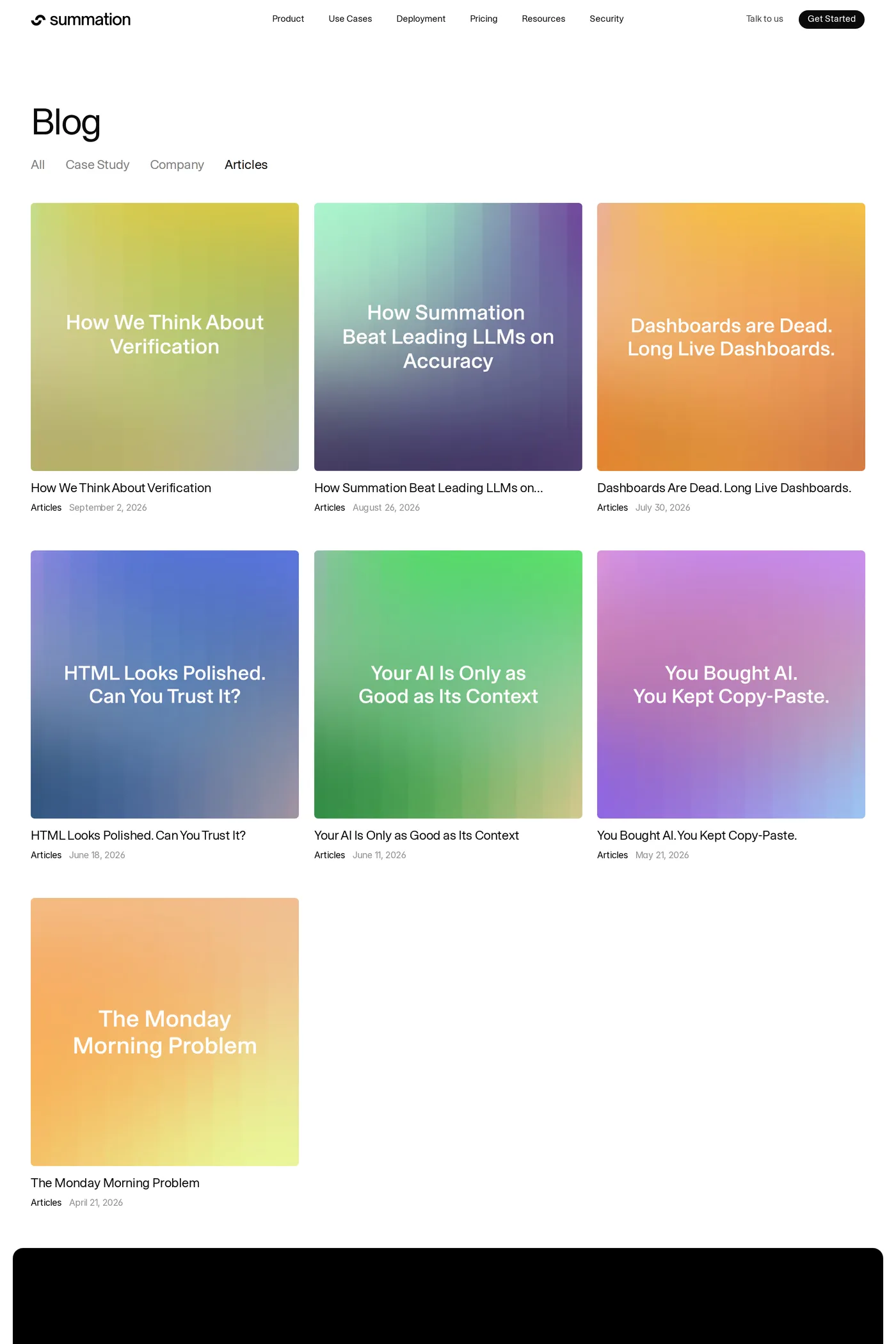 Summation — screenshot of the blog page