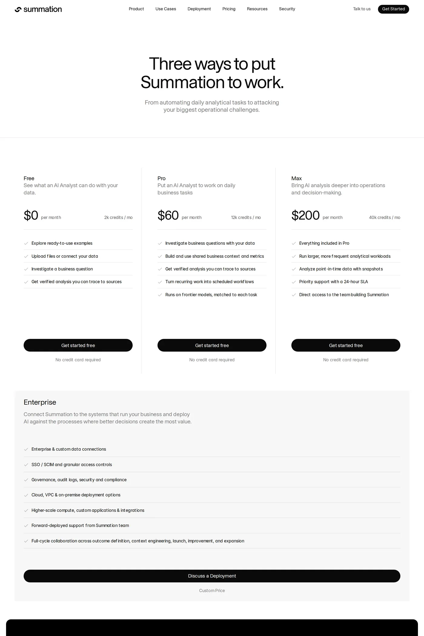 Summation — screenshot of the pricing page