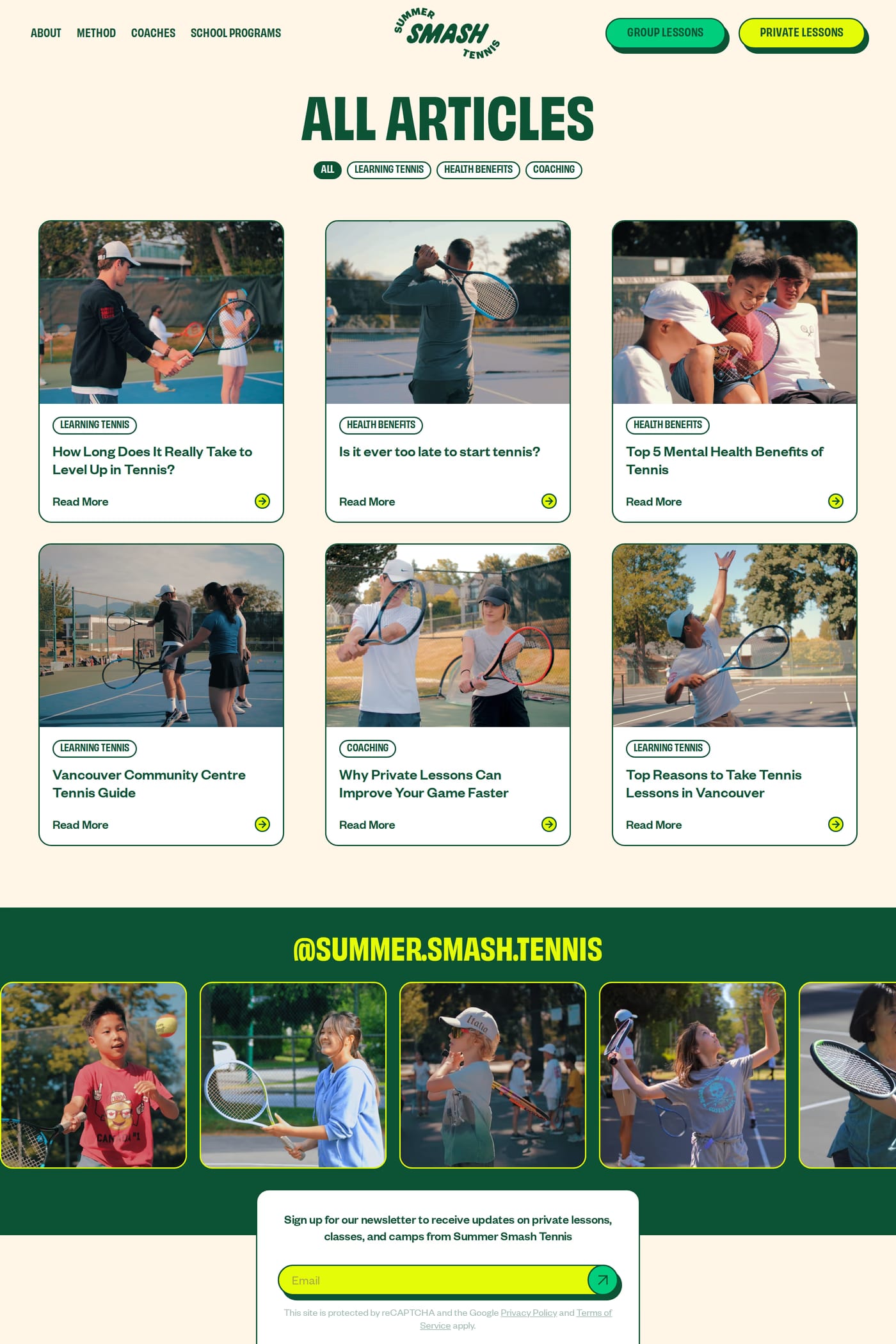 Summer Smash Tennis blog page