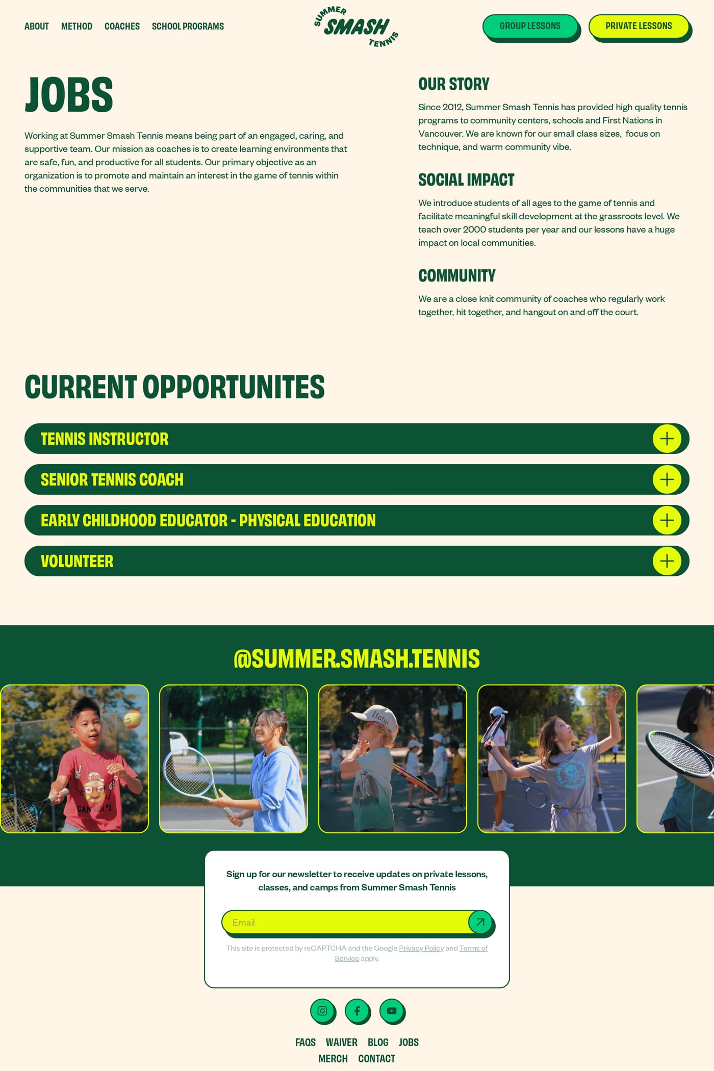 Summer Smash Tennis careers page