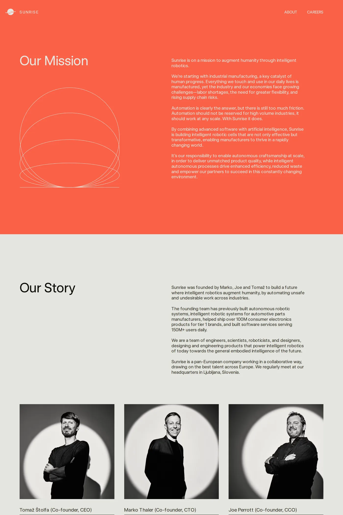 Sunrise Robotics — screenshot of the about page
