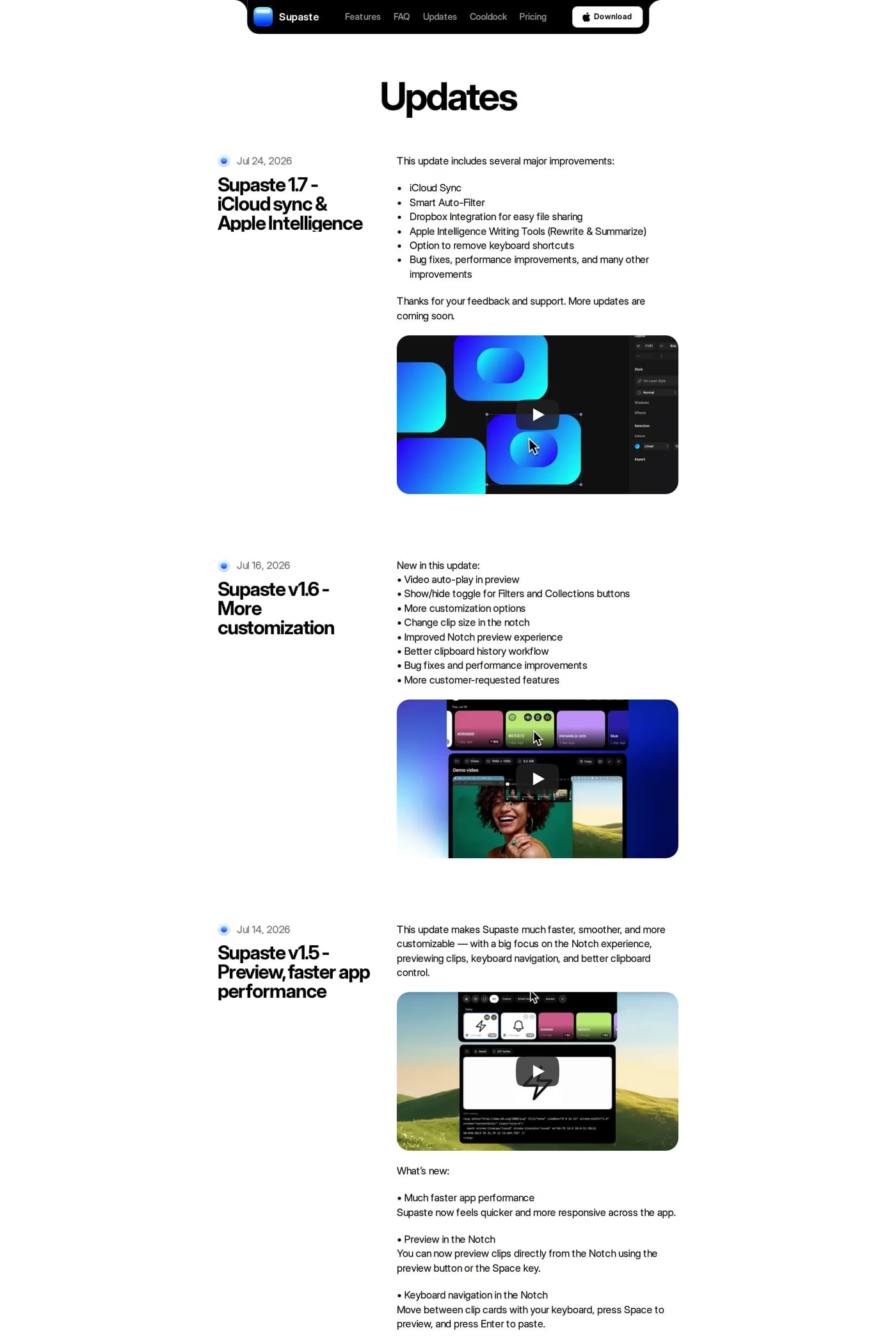 Supaste changelog page