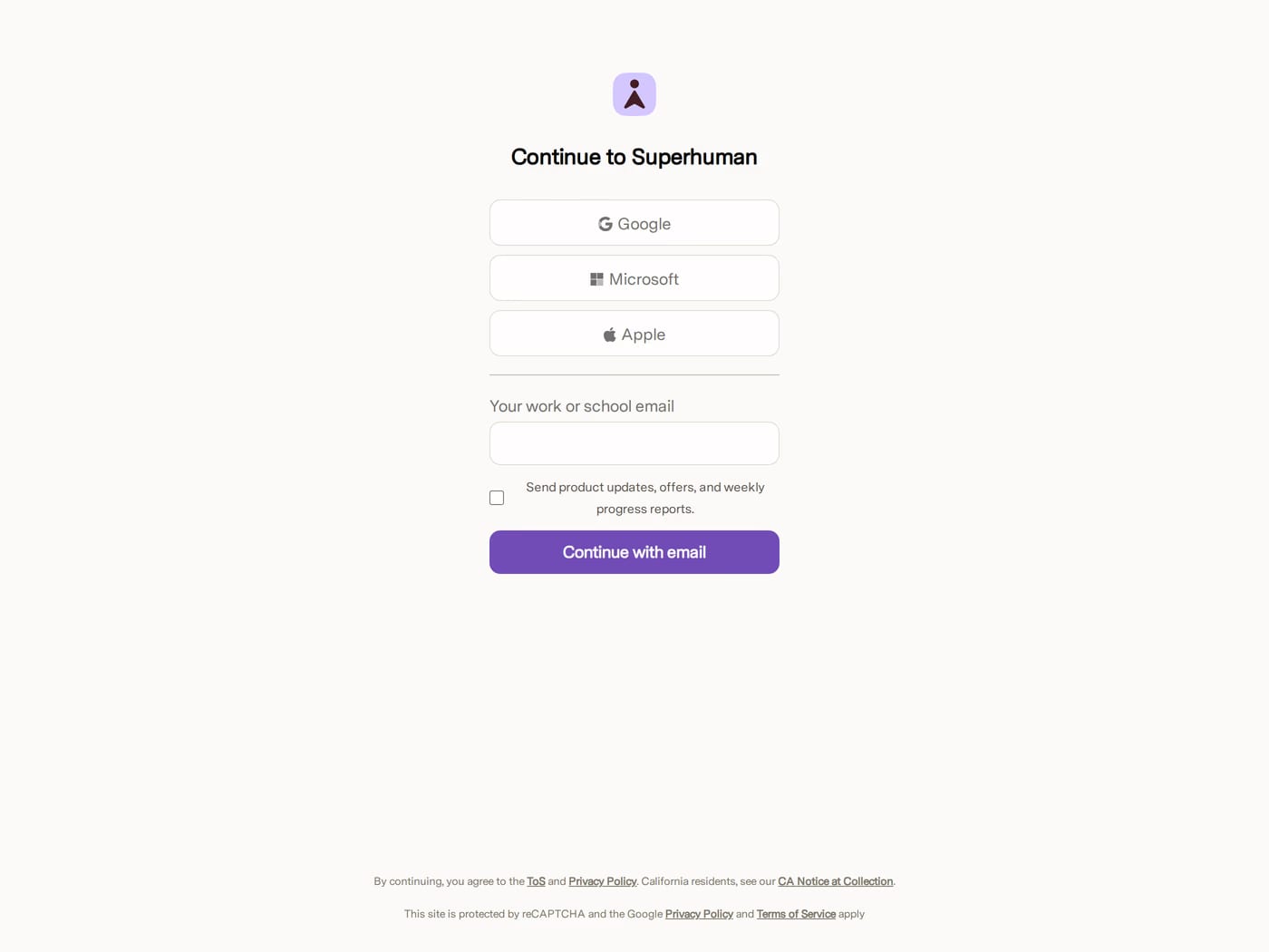 Superhuman sign up page