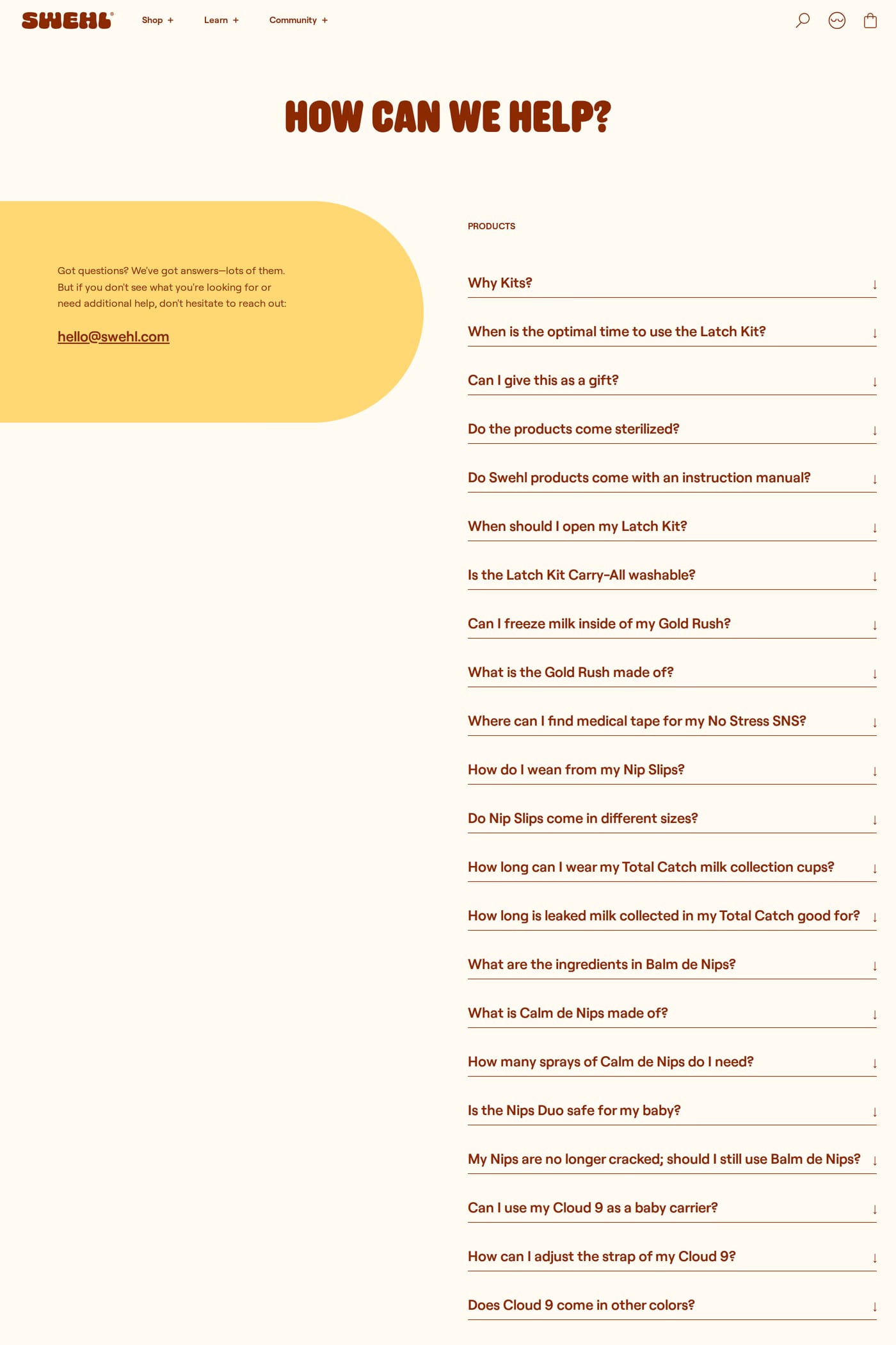 Swehl — screenshot of the contact page