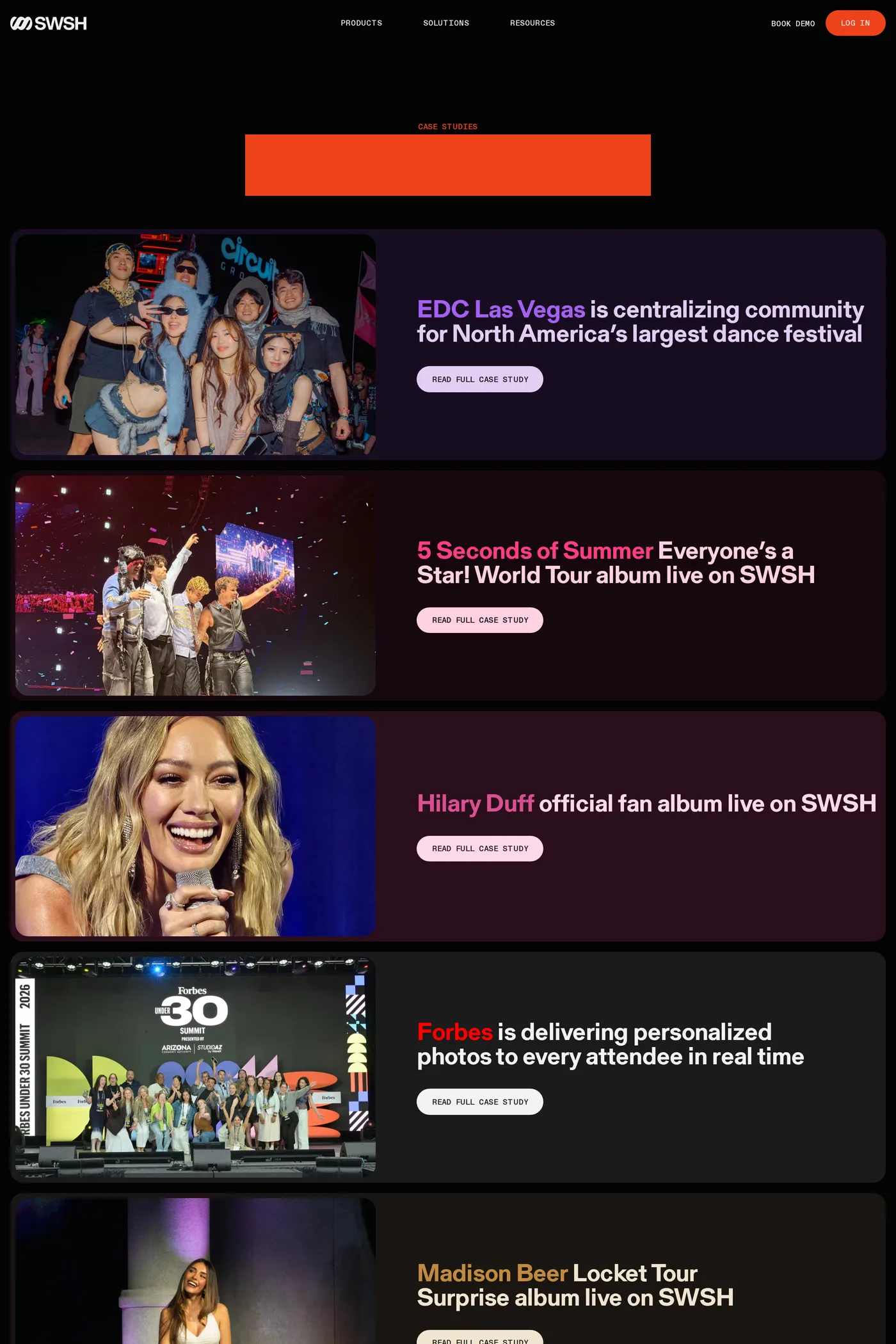 SWSH — screenshot of the case studies page