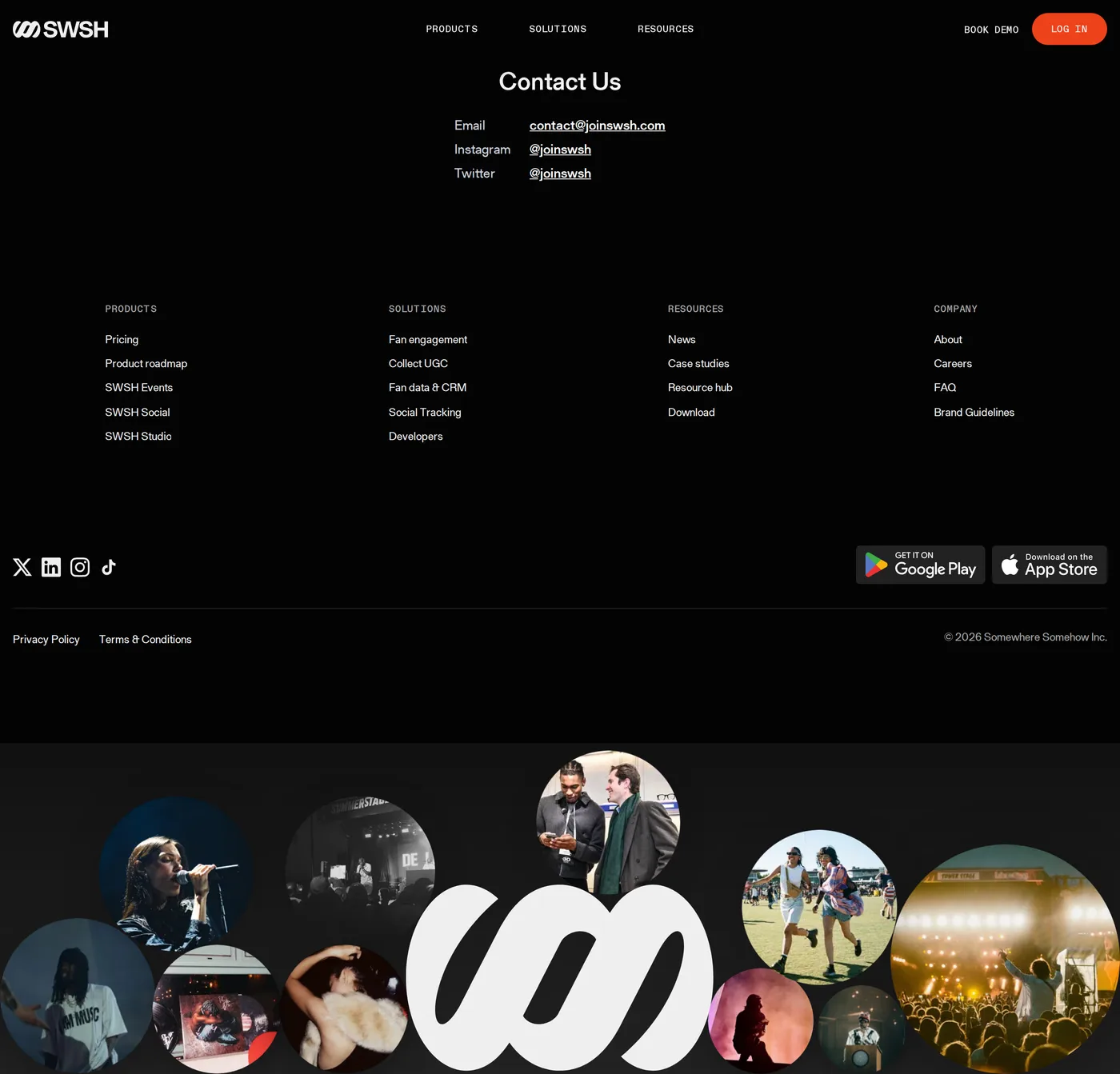 SWSH — screenshot of the contact page