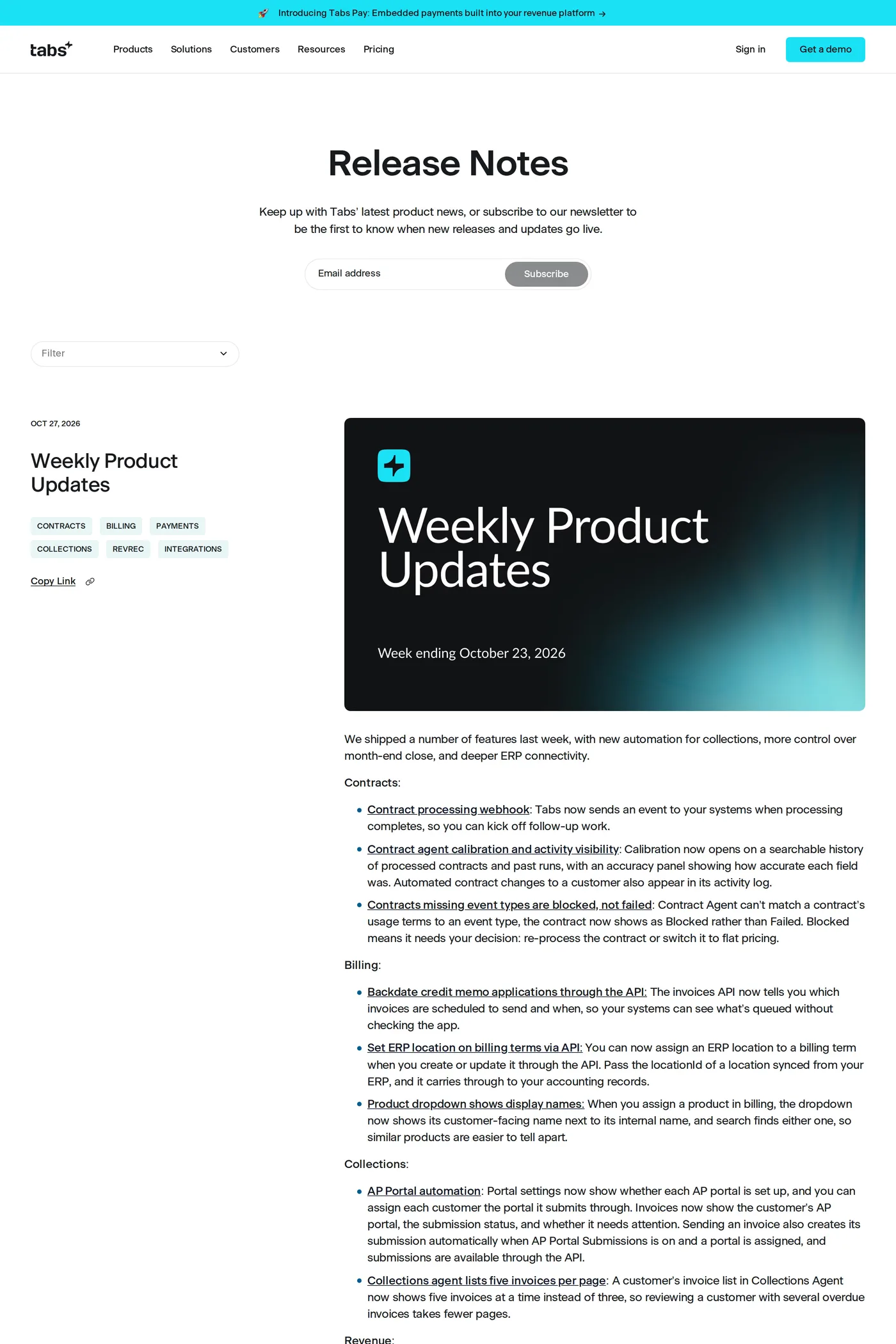 Tabs — screenshot of the changelog page