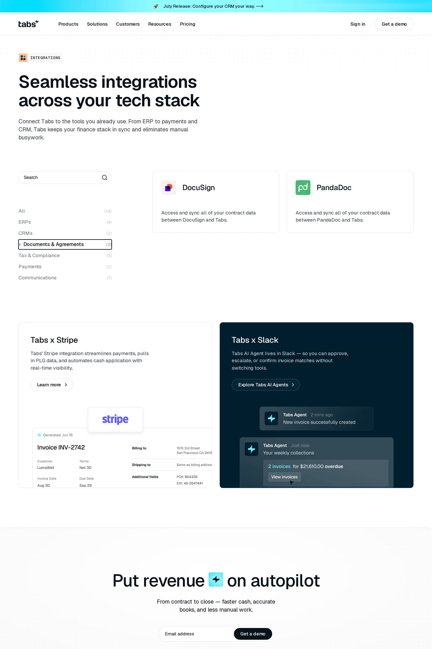 Tabs integrations page