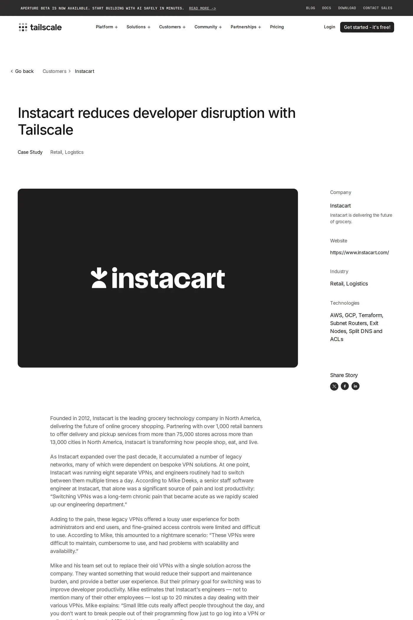 Tailscale — screenshot of the case studies page