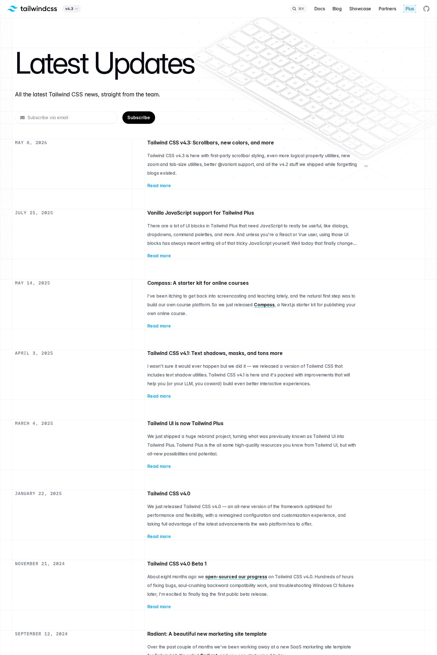 Tailwind CSS — screenshot of the blog page
