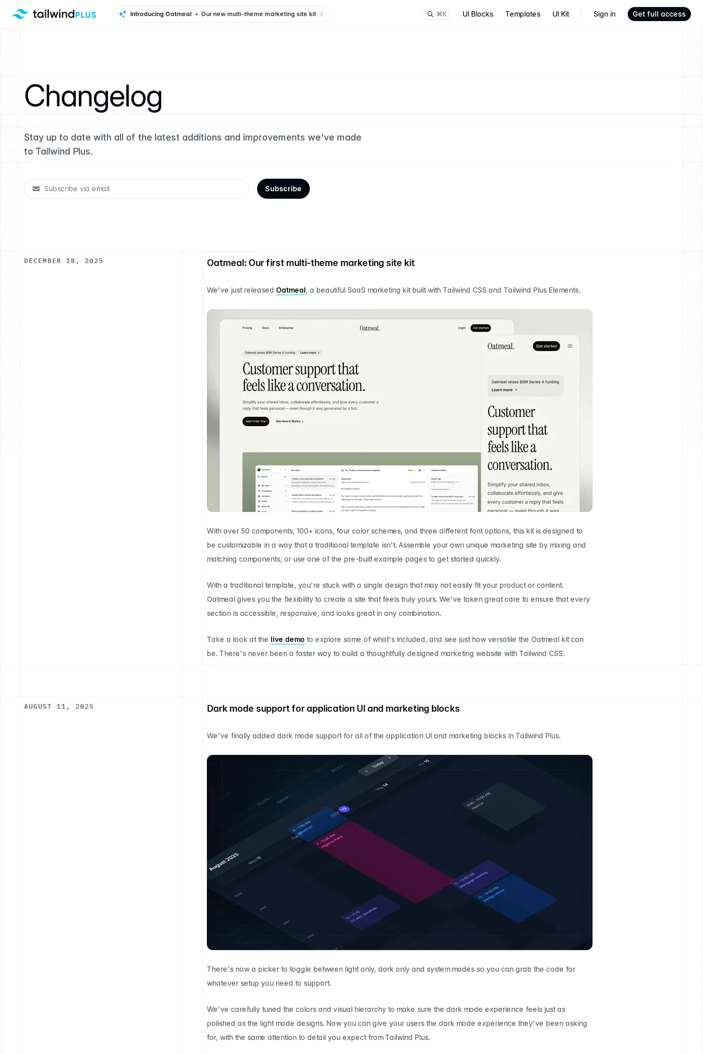 Tailwind UI — screenshot of the changelog page