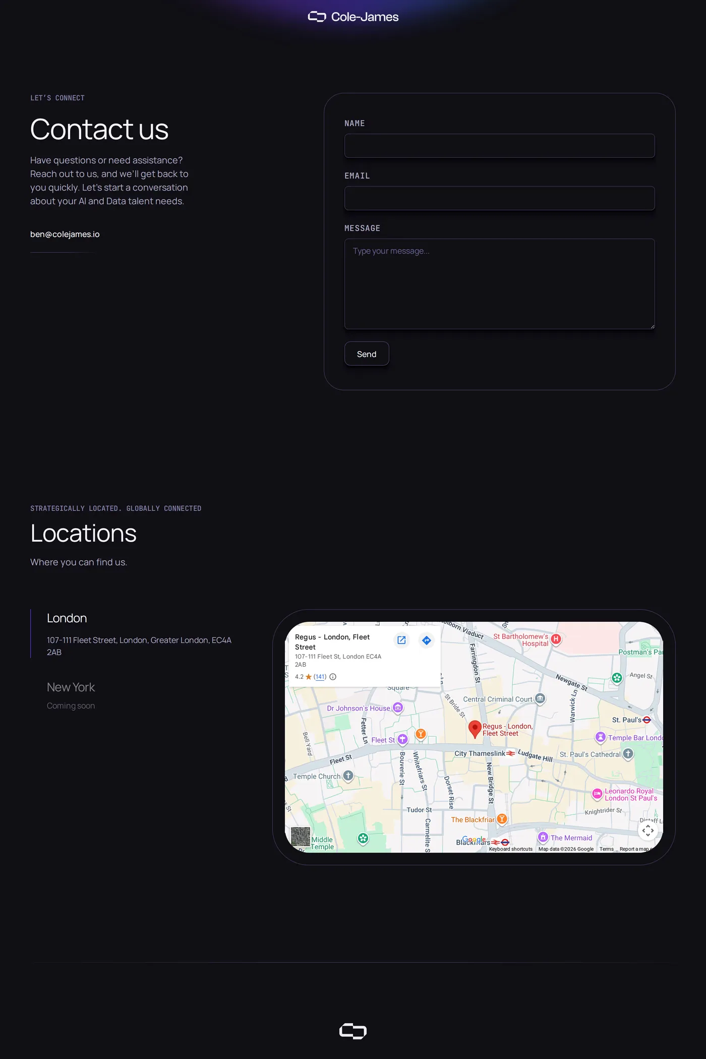 Talent Solutions — screenshot of the contact page