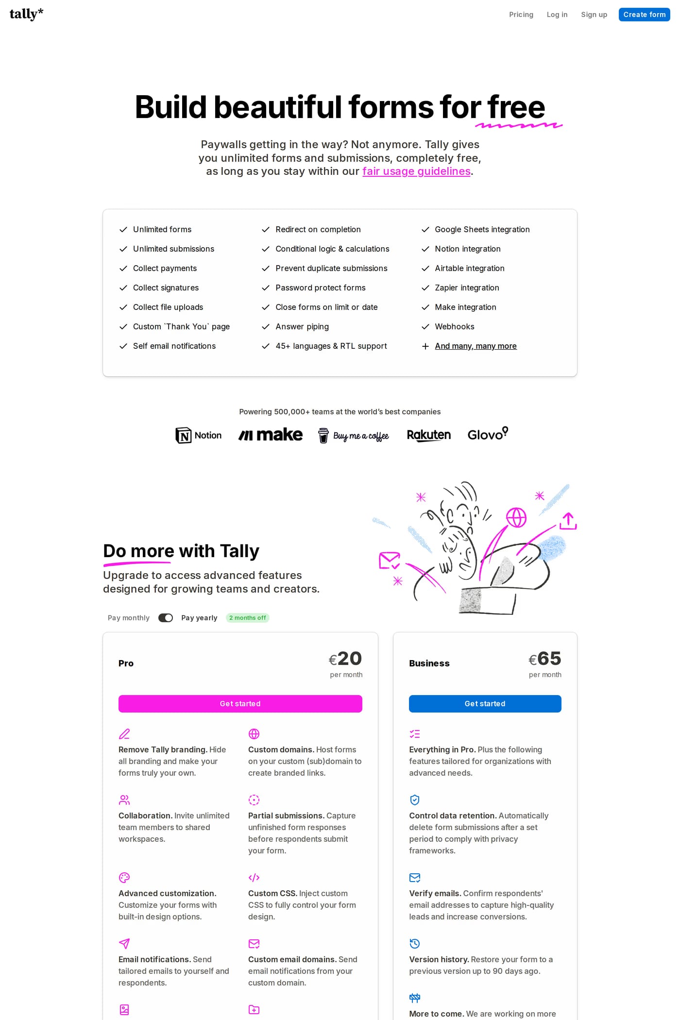 Tally pricing page