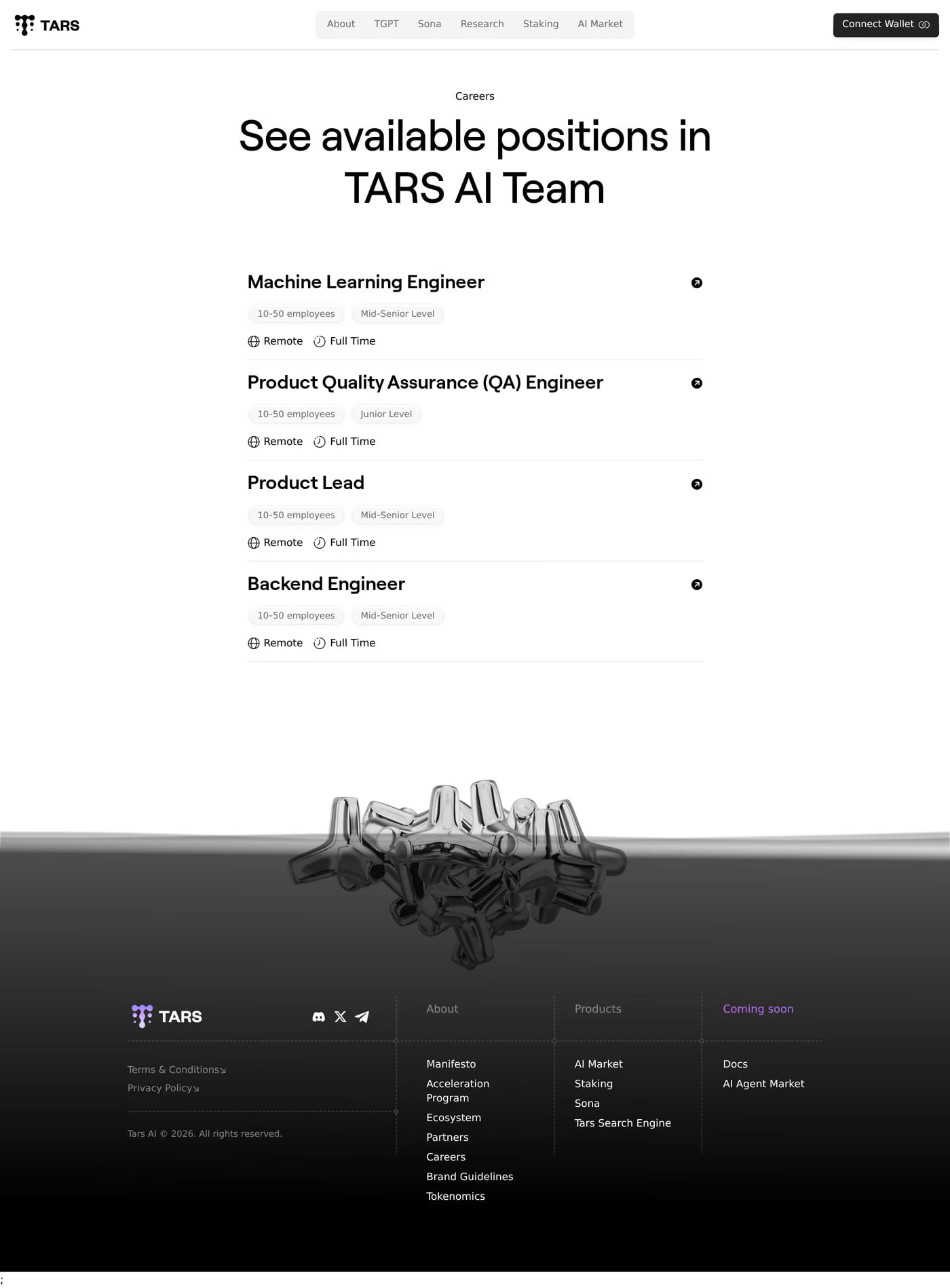 Tars — screenshot of the careers page