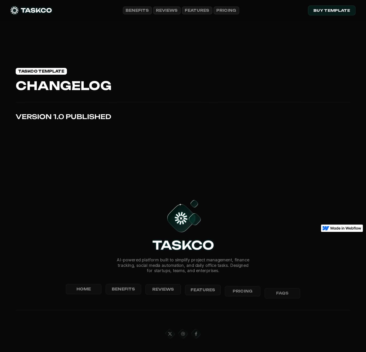 Taskco — screenshot of the changelog page
