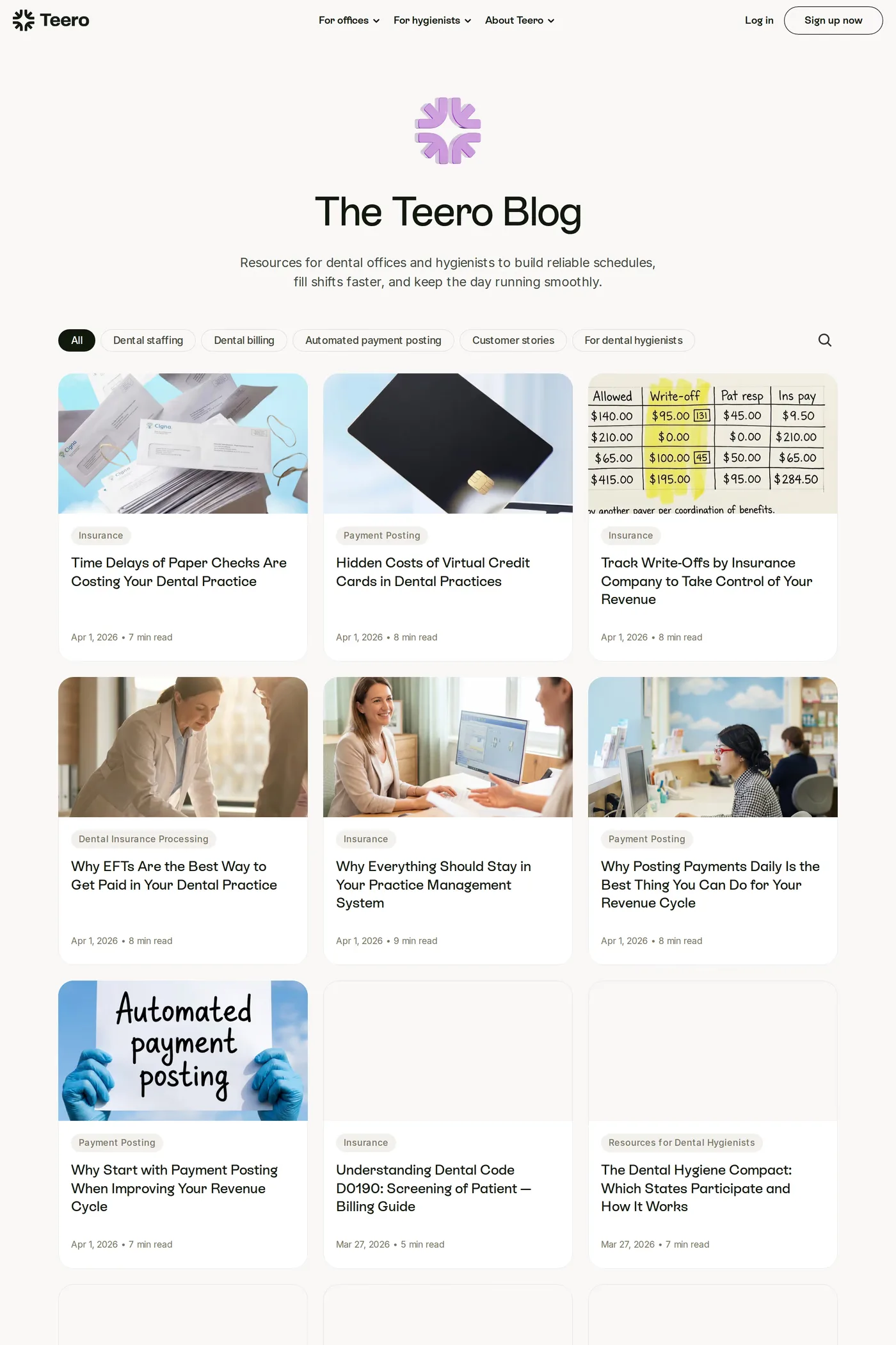 Teero — screenshot of the blog page