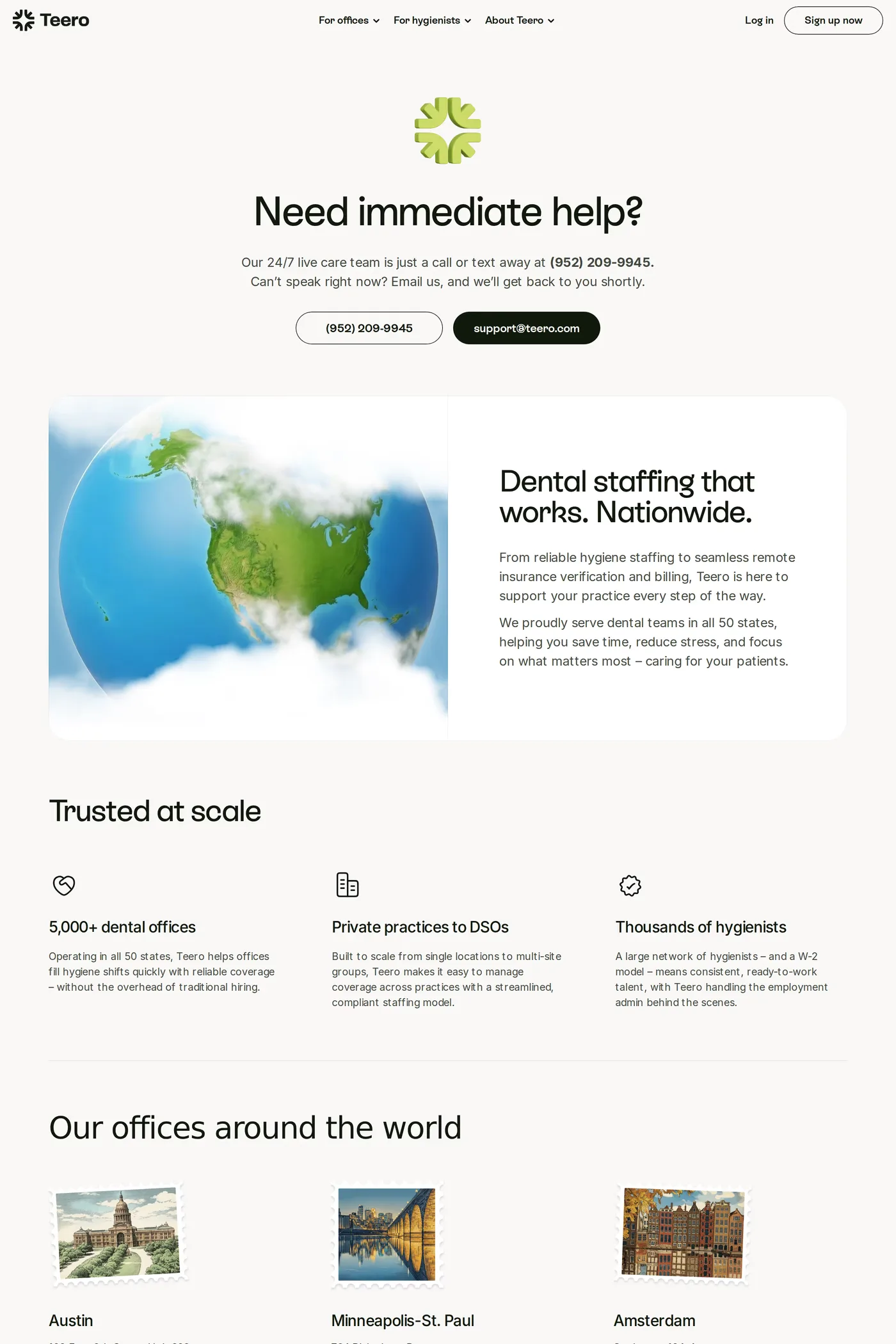 Teero — screenshot of the contact page