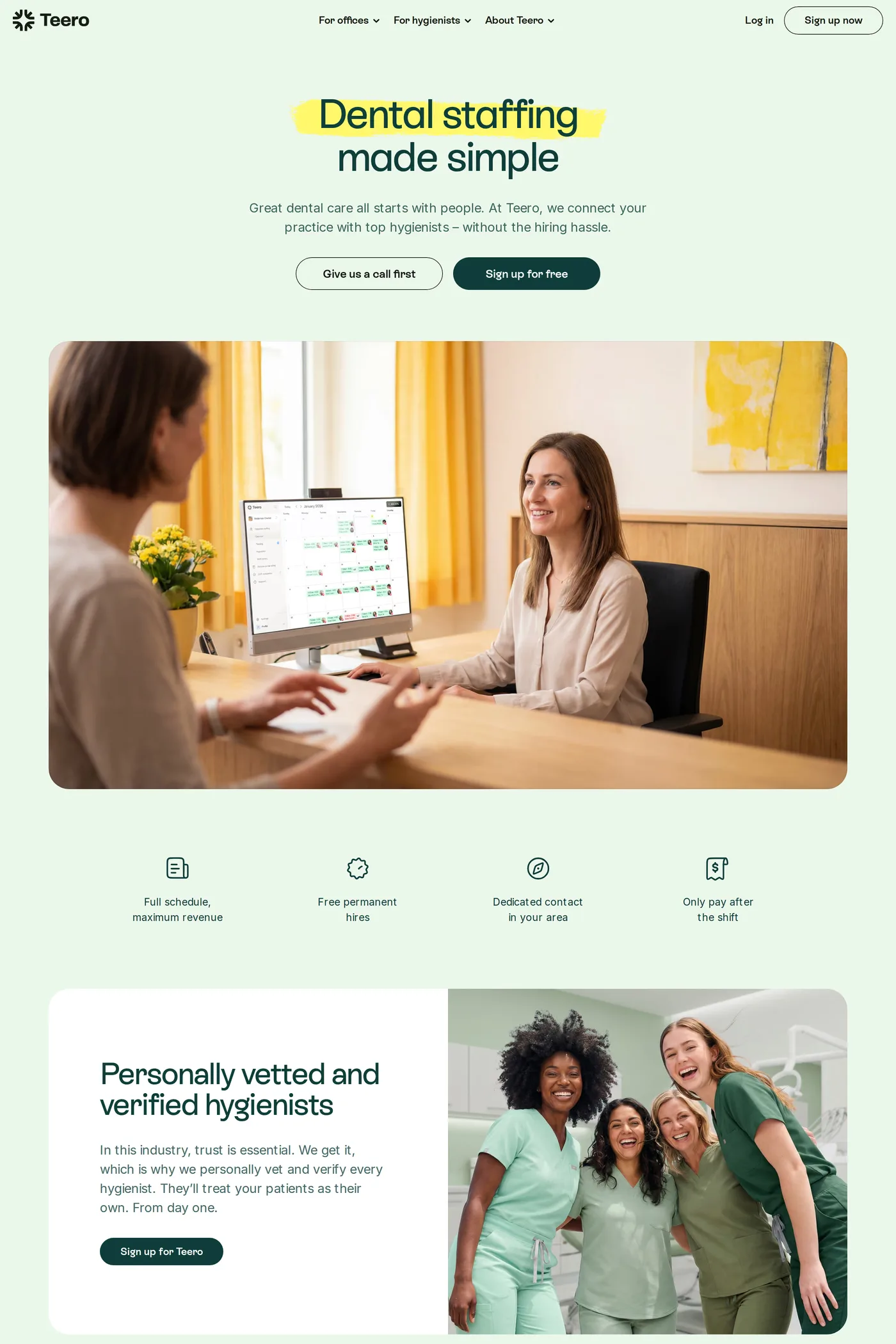 Teero — screenshot of the features page