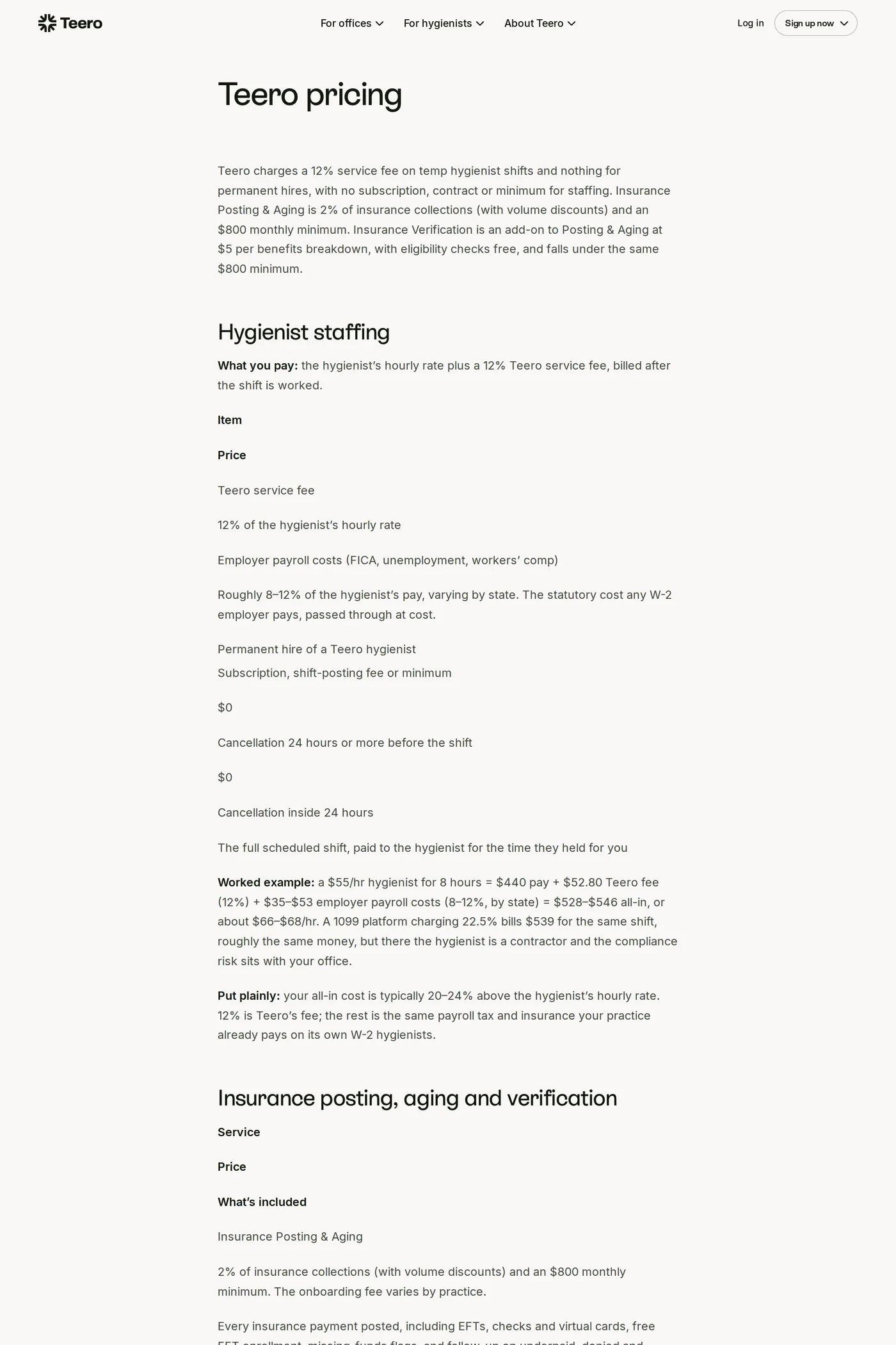 Teero — screenshot of the pricing page