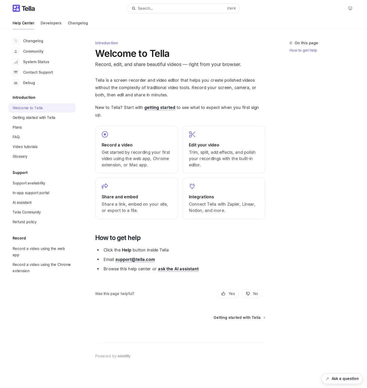 Tella docs page