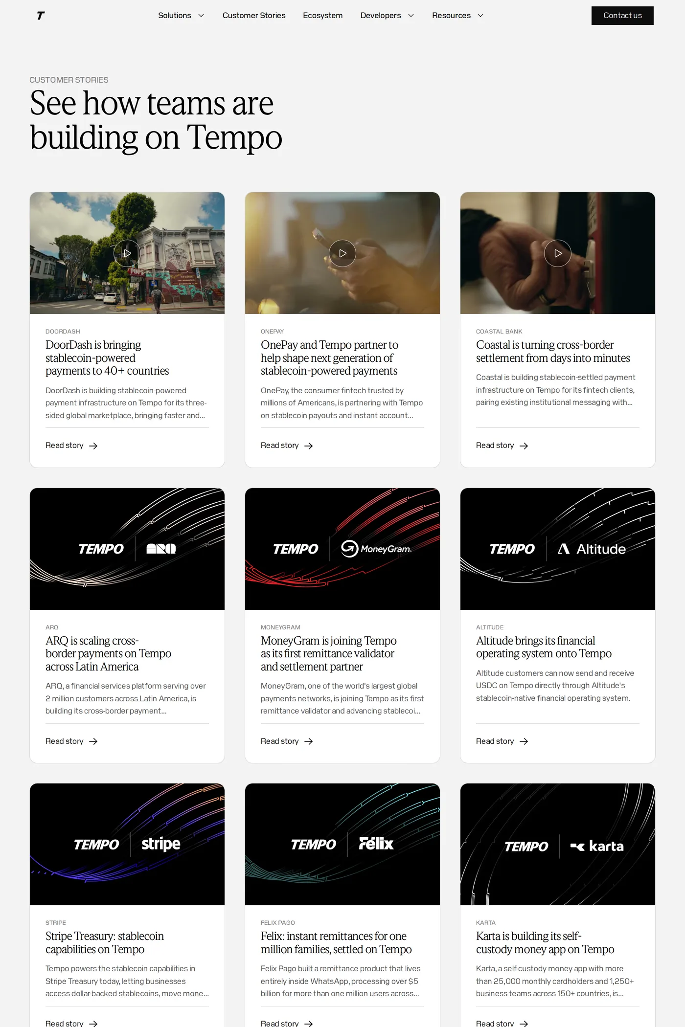 Tempo — screenshot of the case studies page